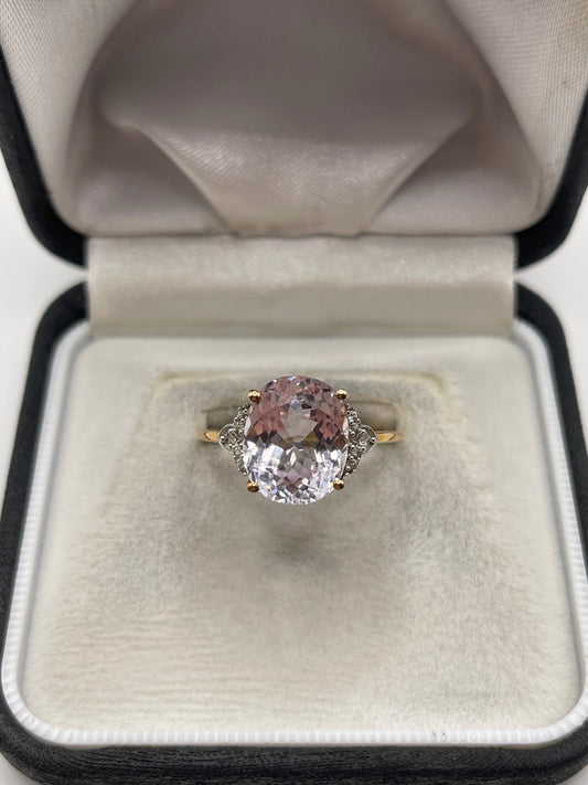 9ct gold kunzite and zircon ring