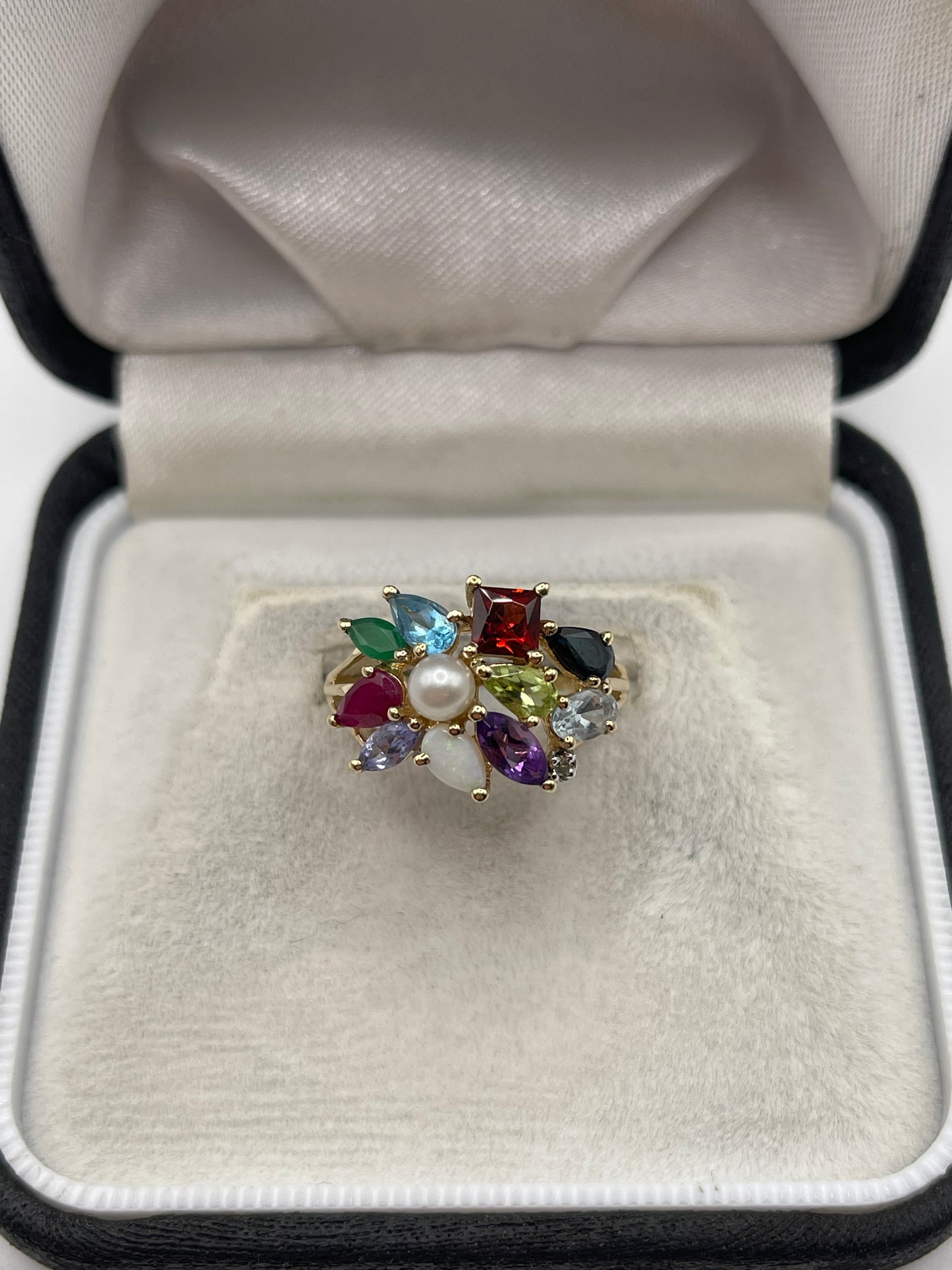 9ct gold multi gemstone cluster ring