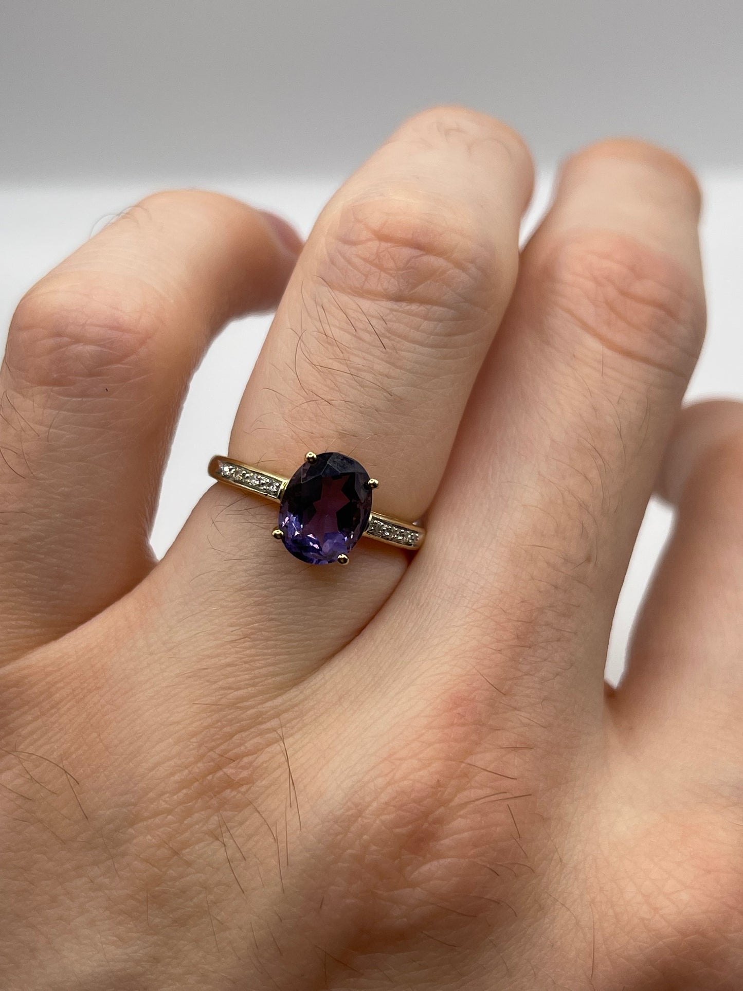 9ct gold iolite and diamond ring