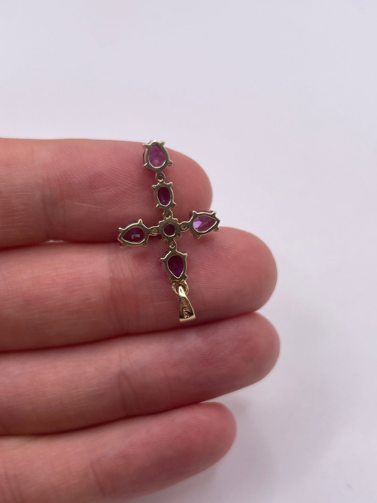 9ct gold amethyst and diamond cross pendant