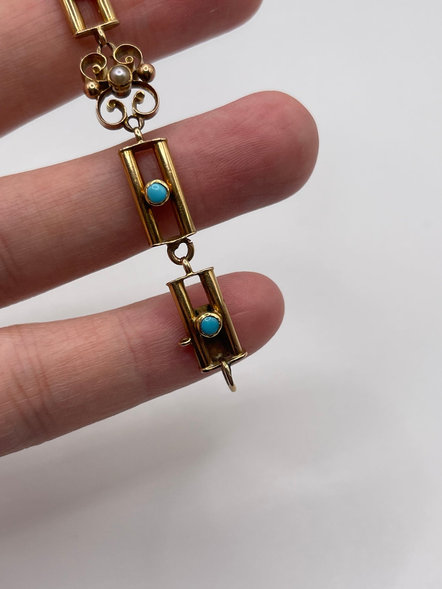 Antique 15ct rose gold turquoise and pearl bracelet