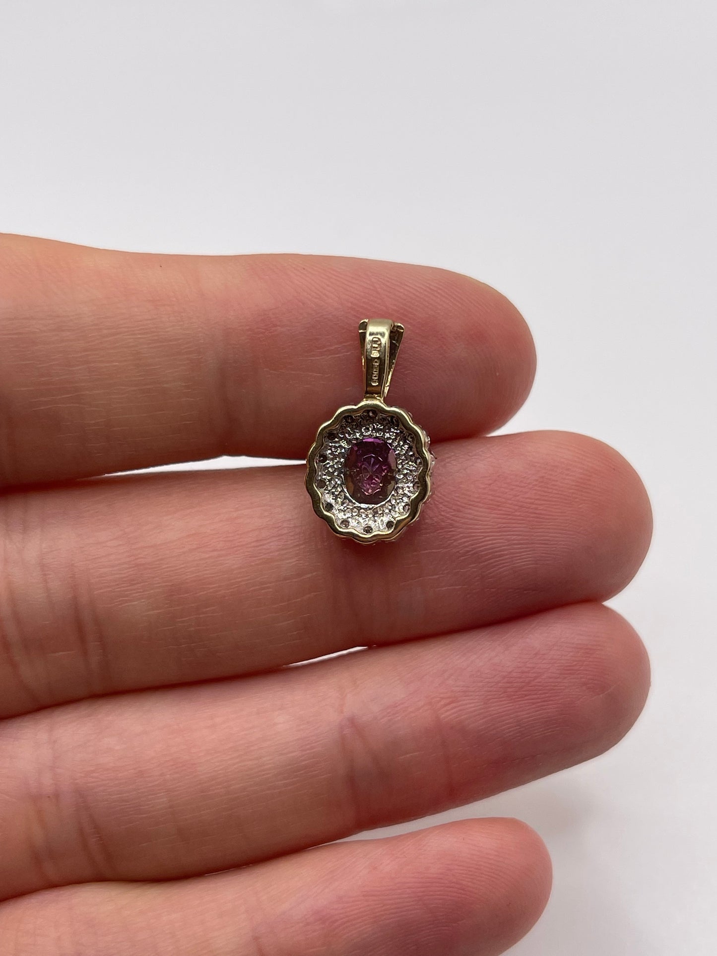 9ct gold mystic topaz and diamond pendant