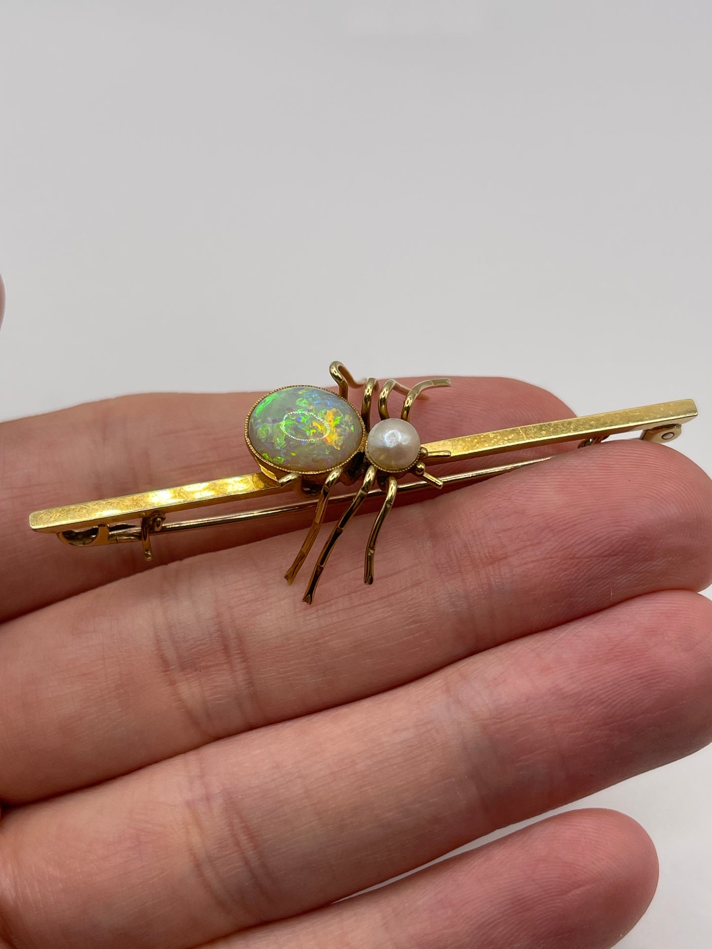 Antique 15ct gold opal and pearl spider brooch