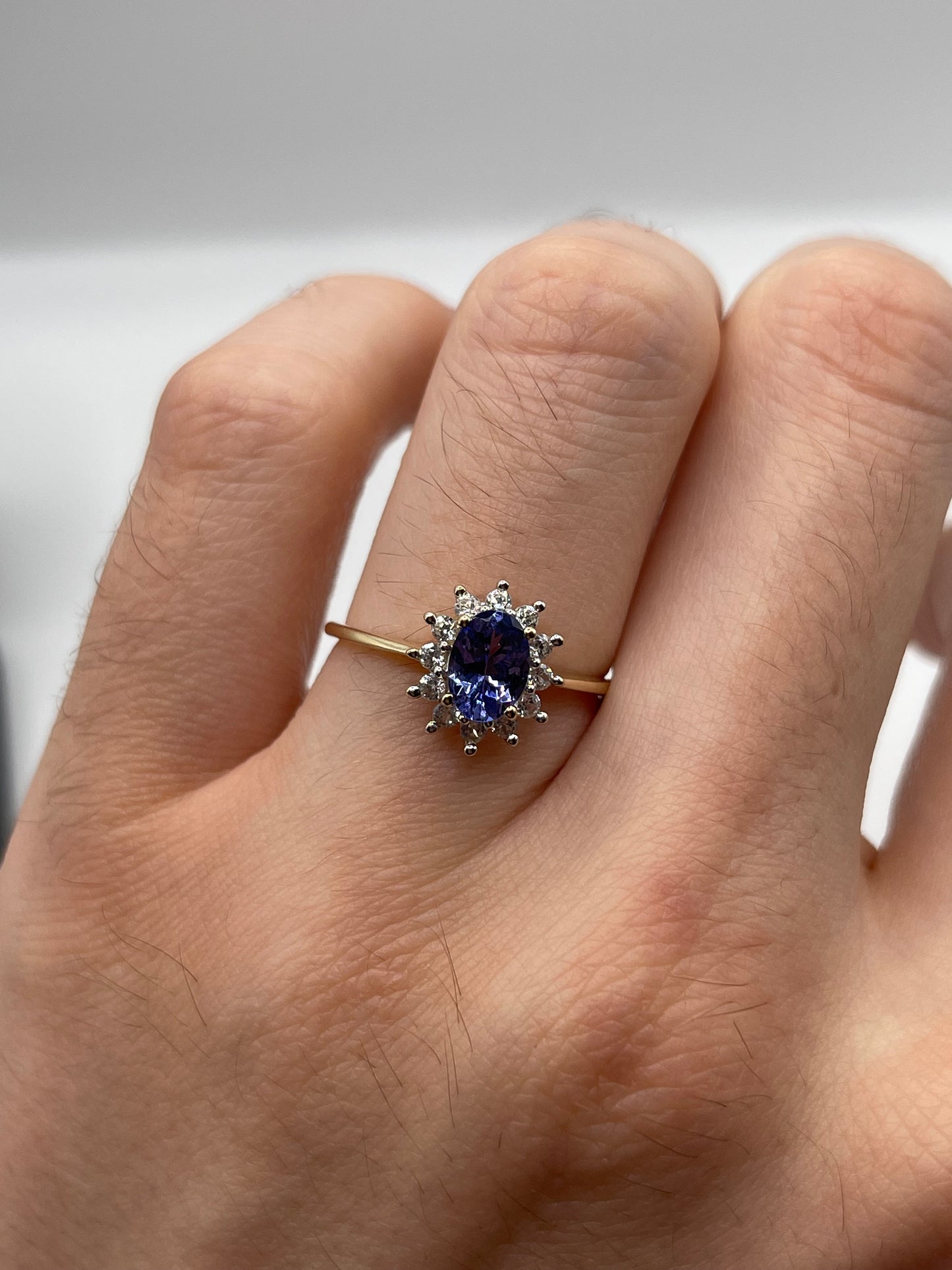 9ct gold tanzanite and zircon ring