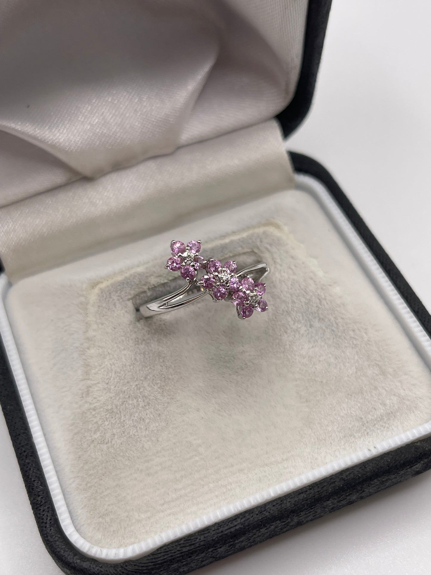 9ct white gold pink sapphire and diamond ring