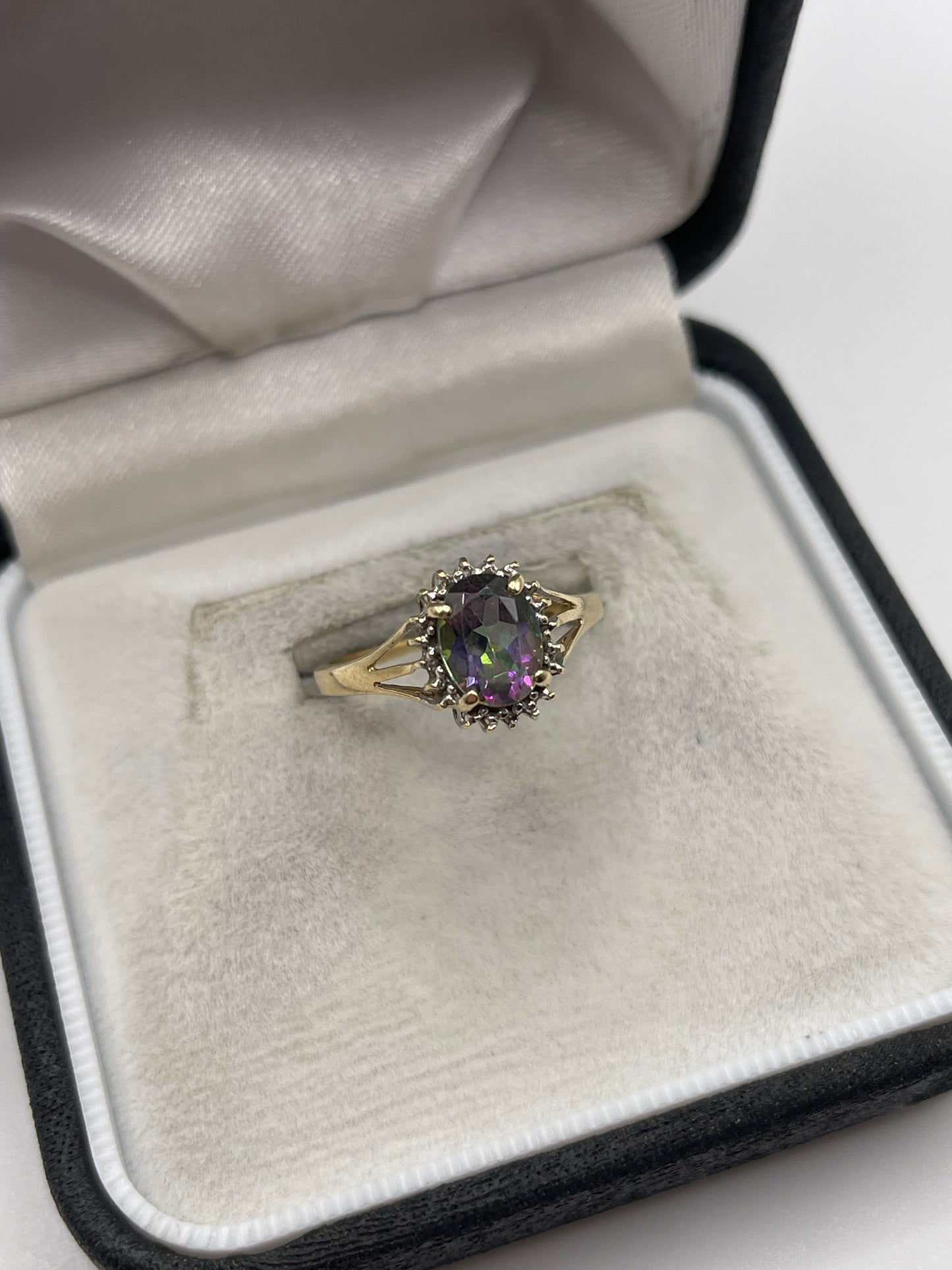 9ct gold mystic topaz and diamond ring