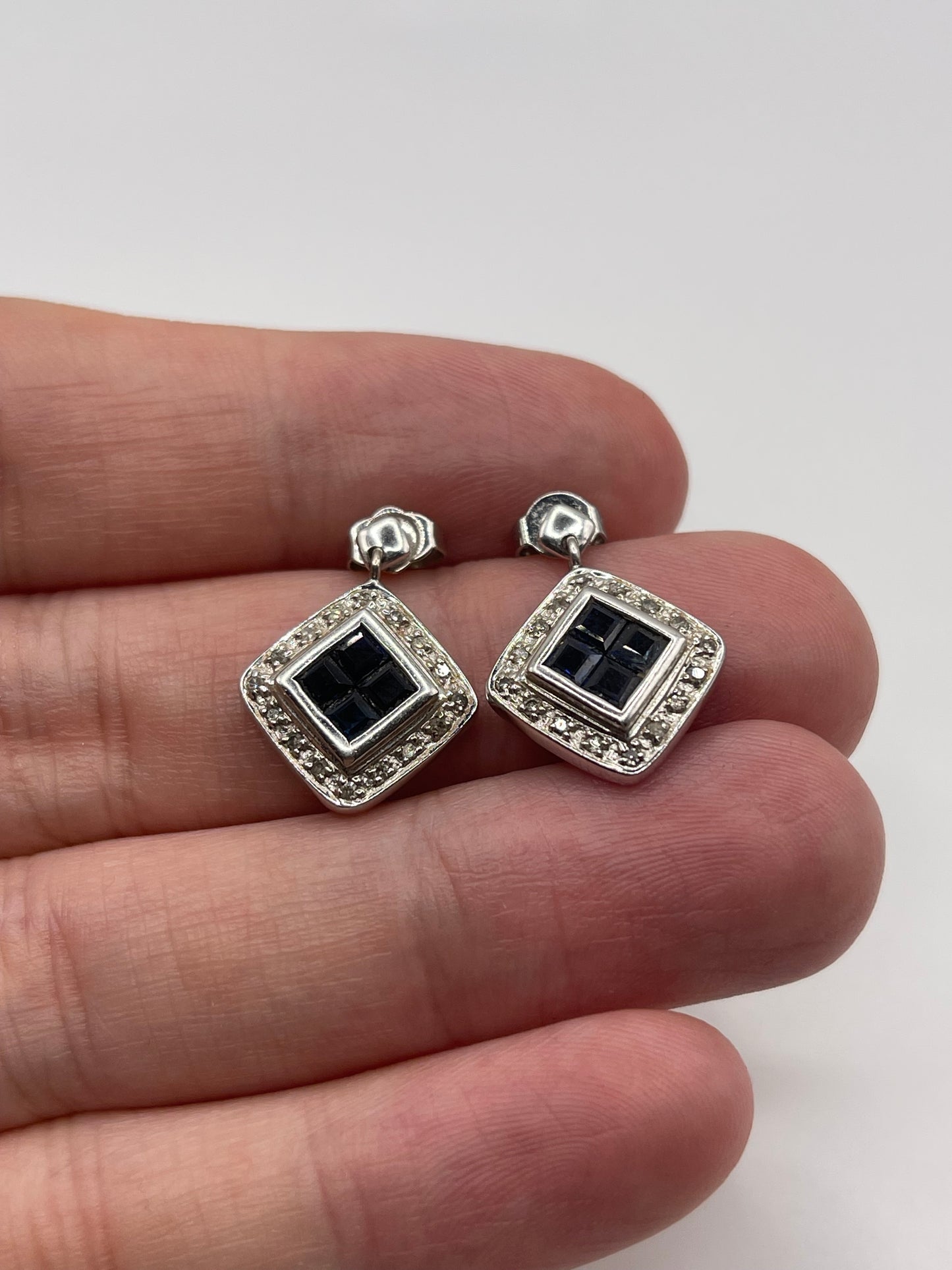 14ct white gold sapphire and diamond earrings