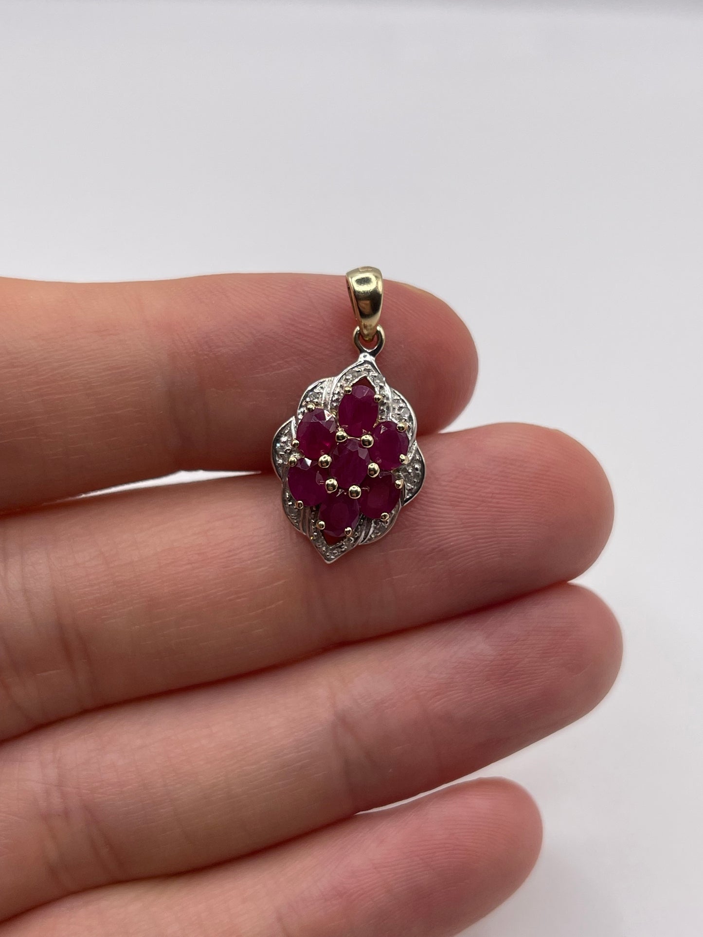 9ct gold ruby and diamond pendant