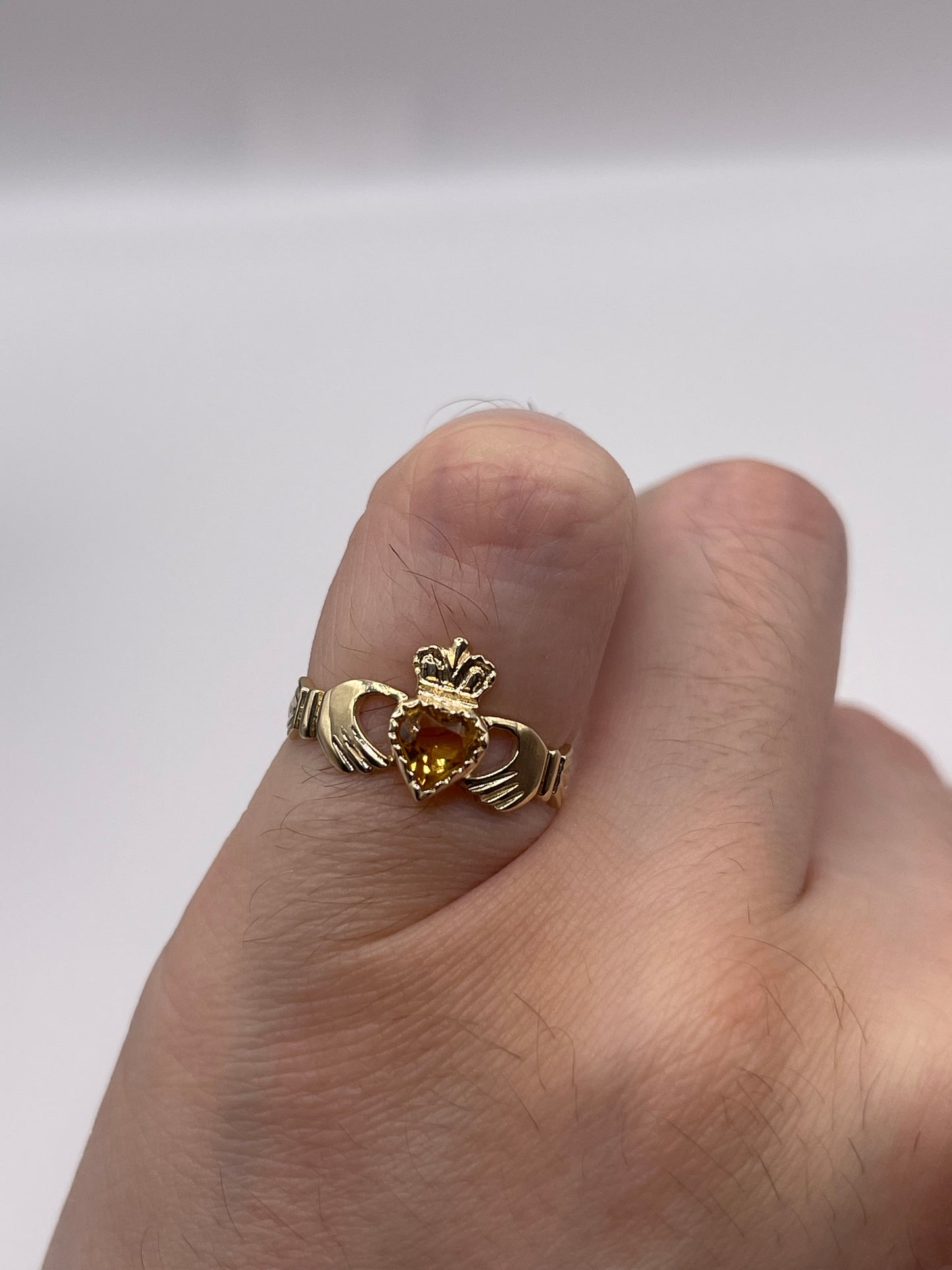 9ct gold citrine claddagh ring