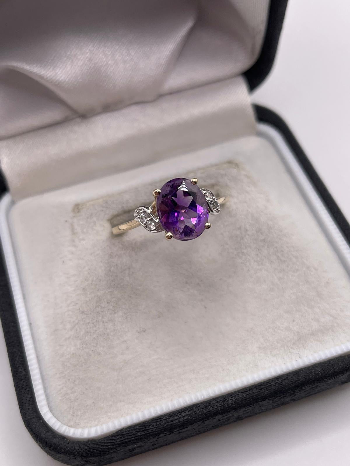 9ct gold amethyst and diamond ring