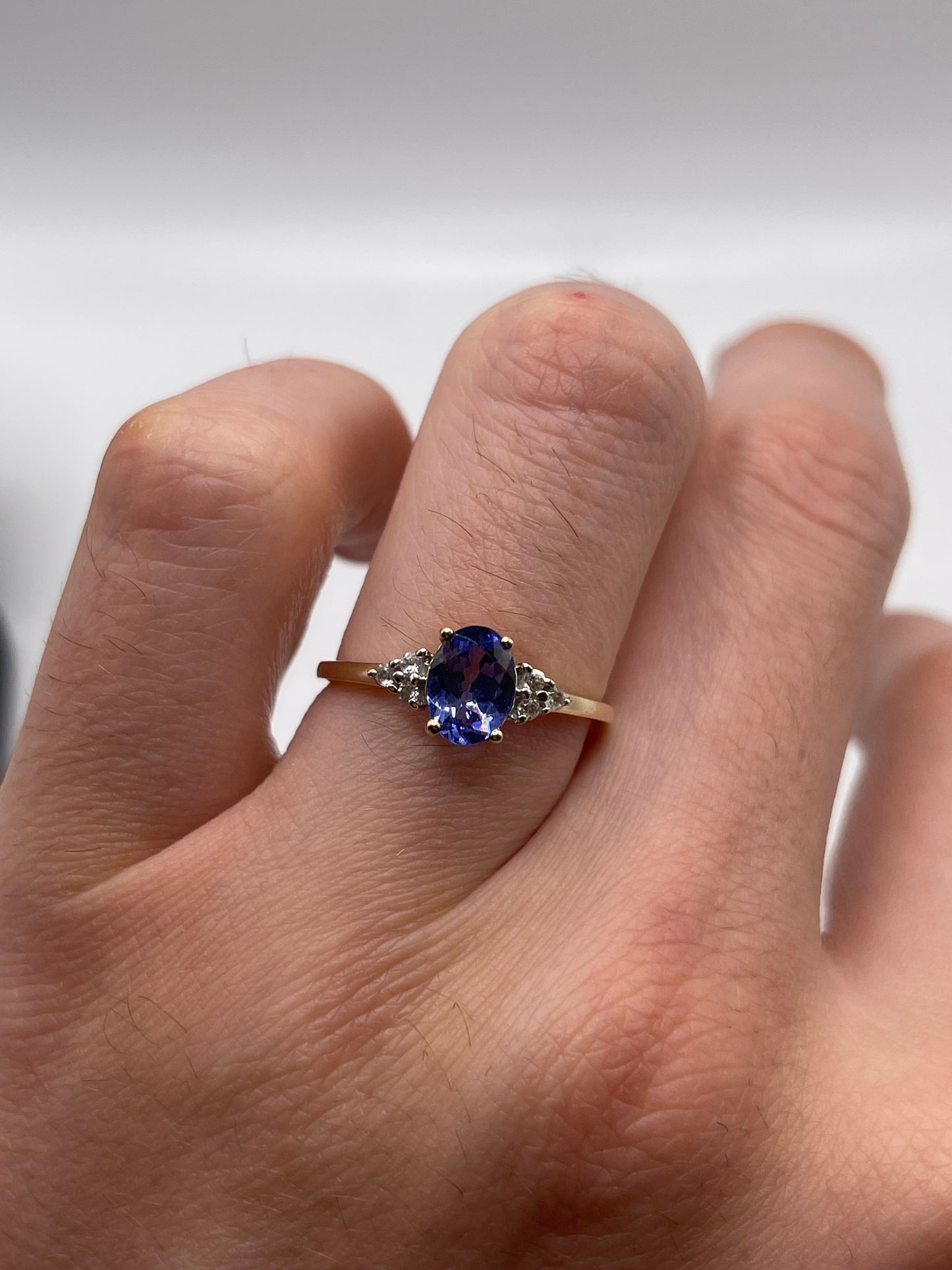 9ct gold tanzanite and zircon ring