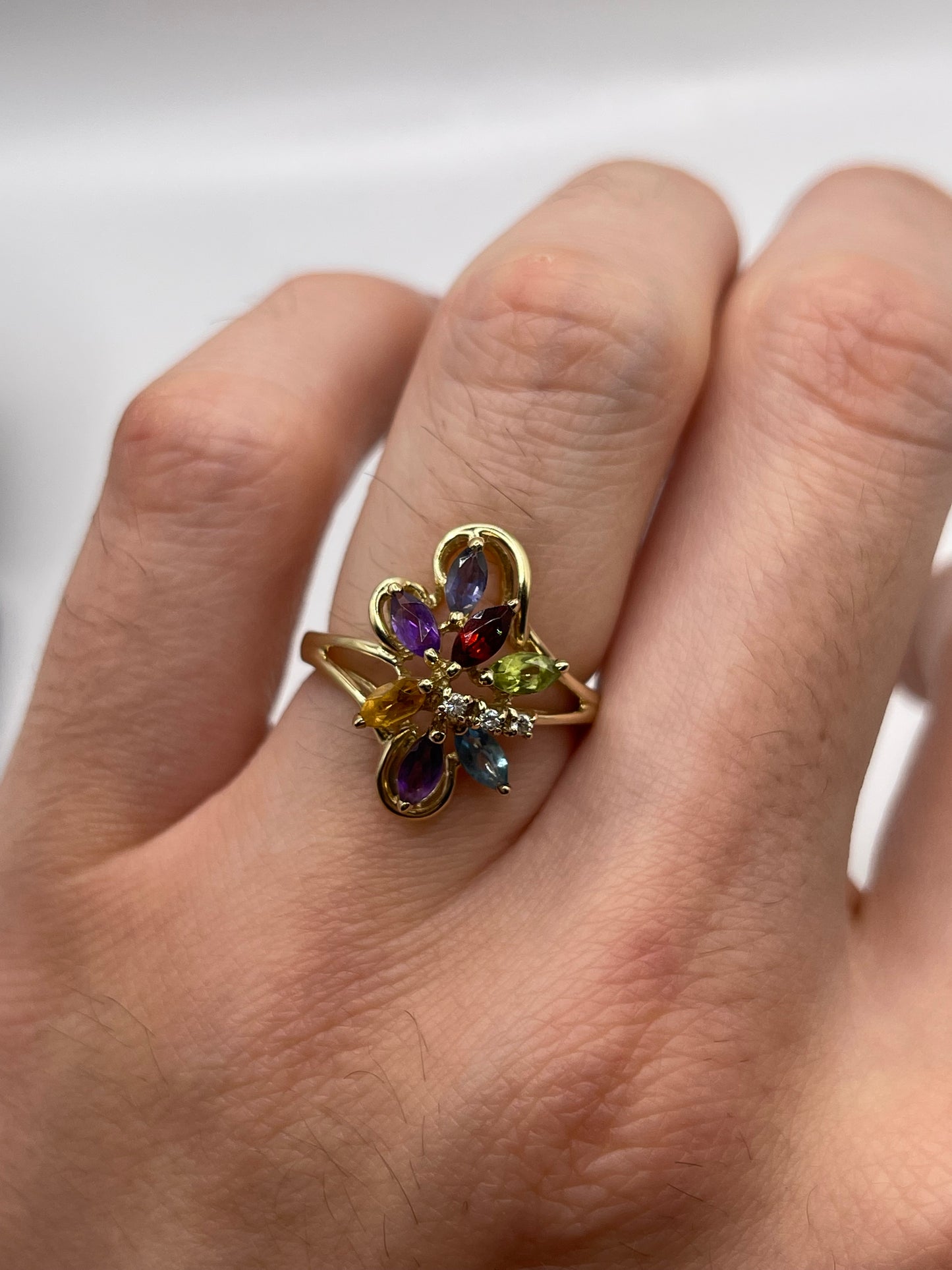 9ct gold multi gemstone and diamond ring