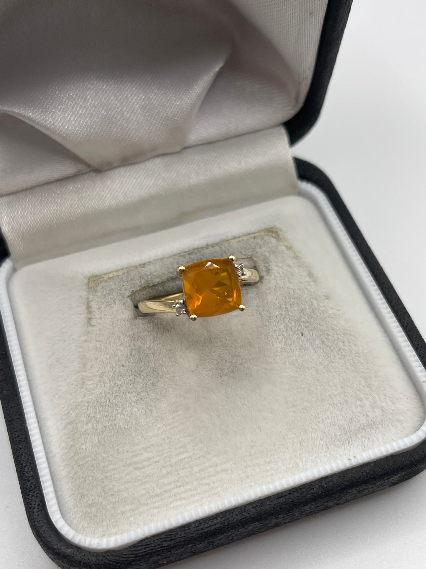 9ct gold fire opal and zircon ring