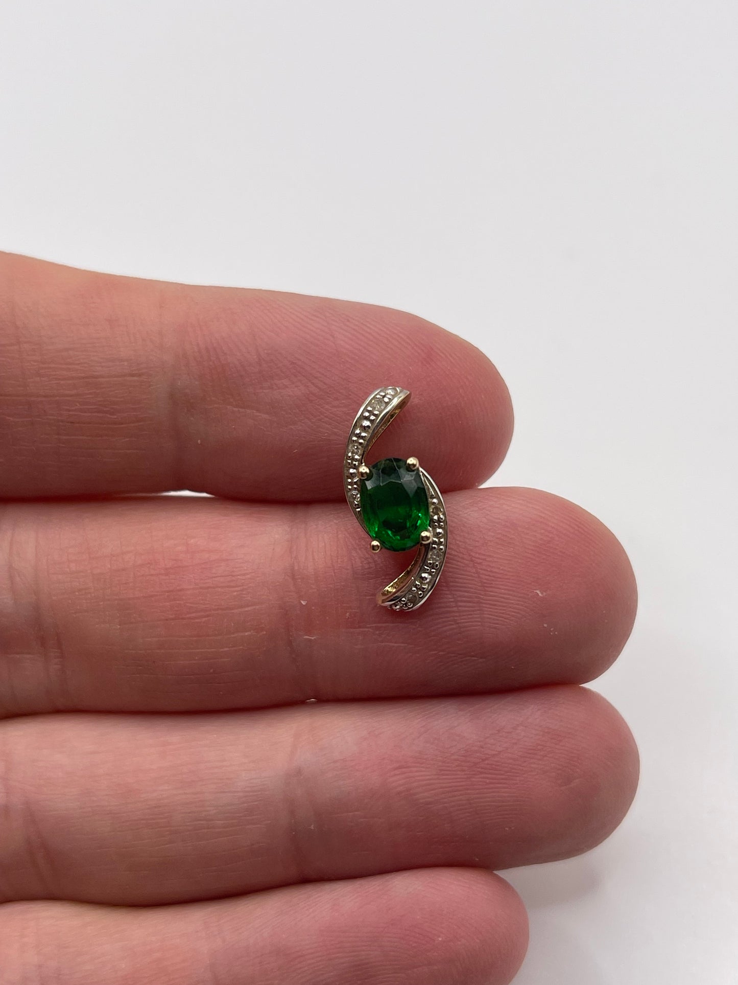 9ct gold synthetic emerald and diamond pendant