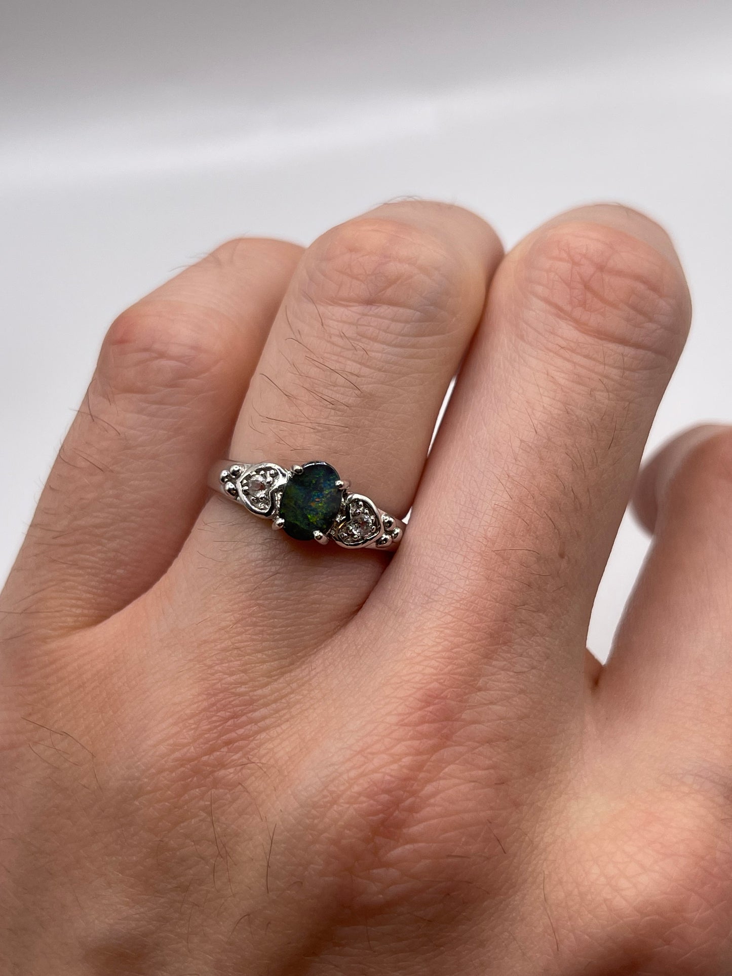9ct white gold opal and zircon ring