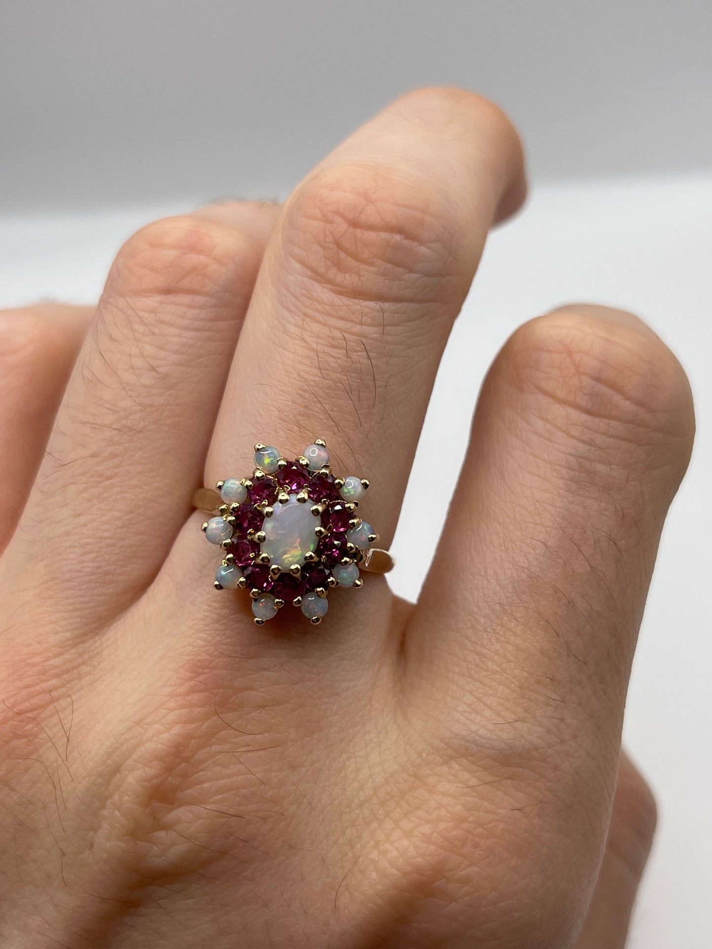 9ct gold ruby and opal cluster ring