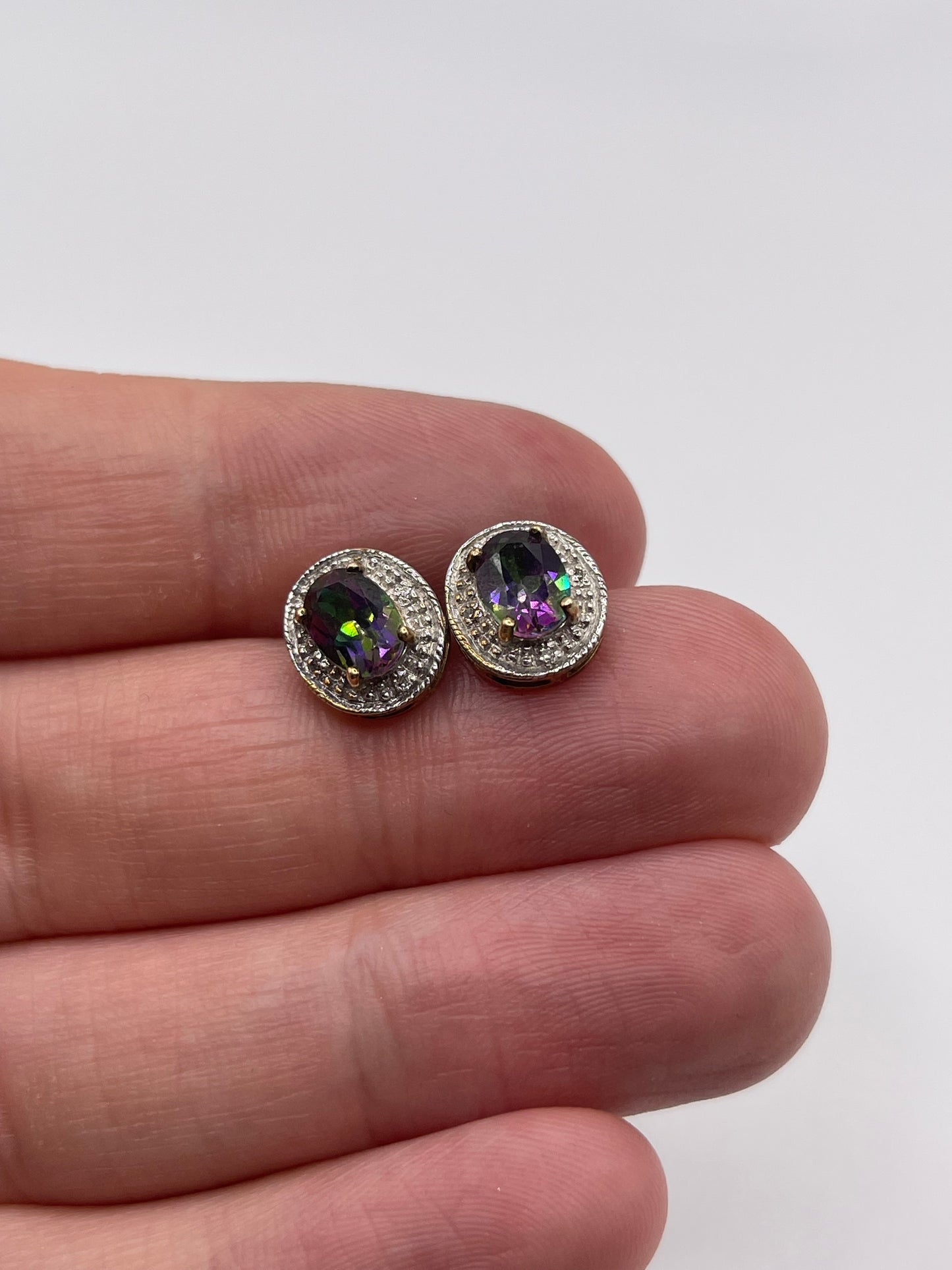 9ct gold mystic topaz and diamond earrings