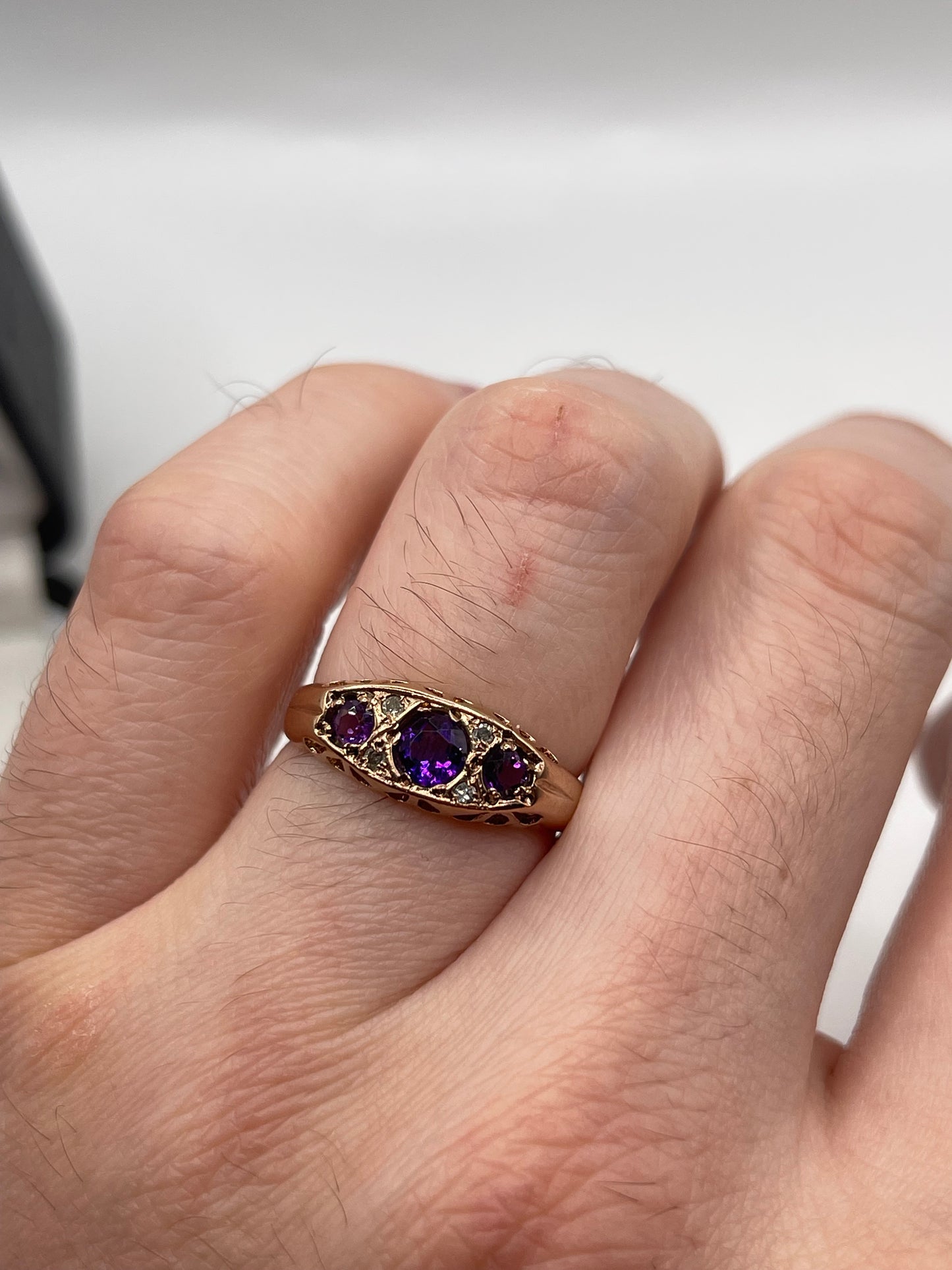 9ct rose gold amethyst and diamond ring