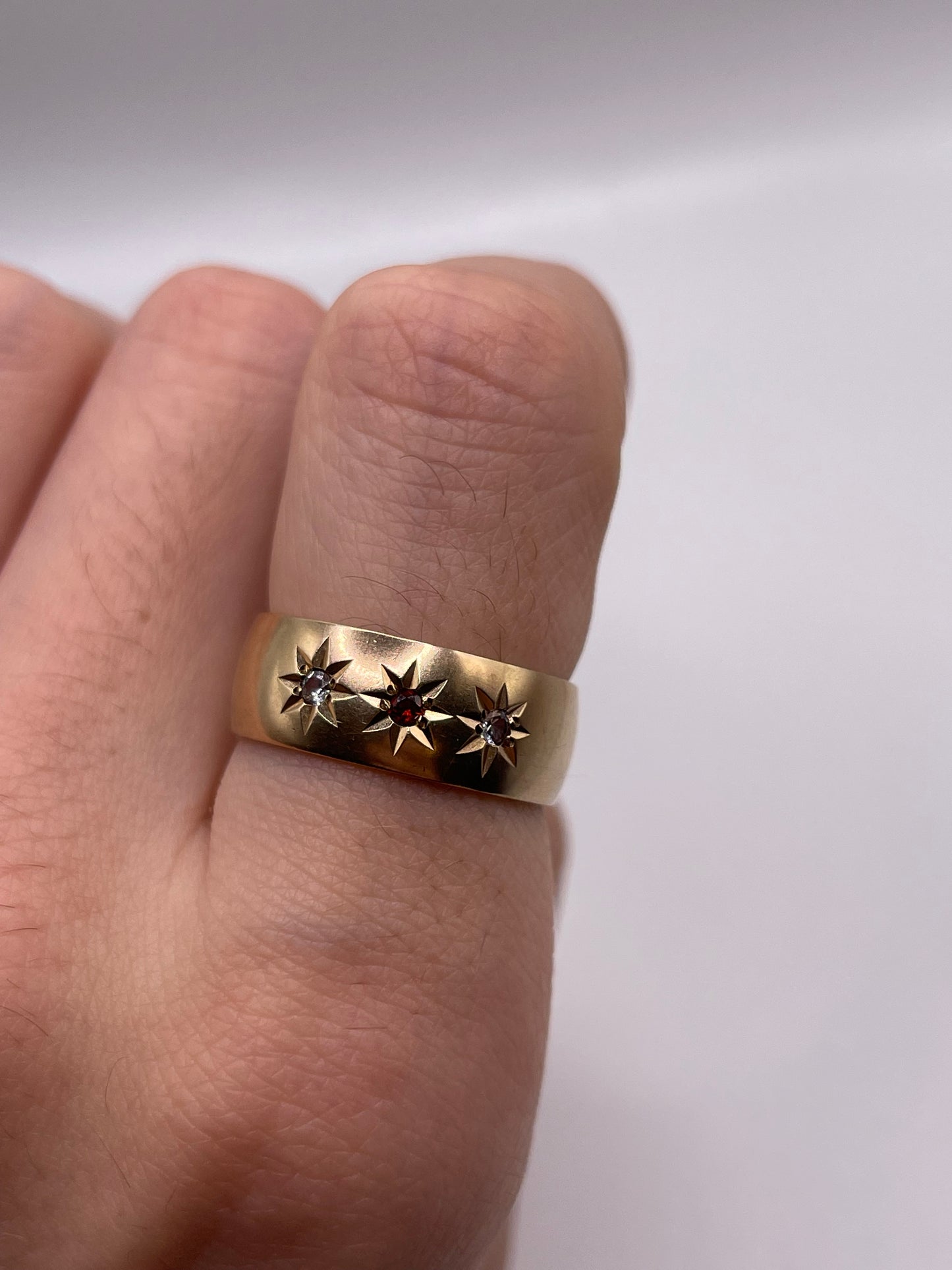 9ct gold garnet and paste gypsy ring