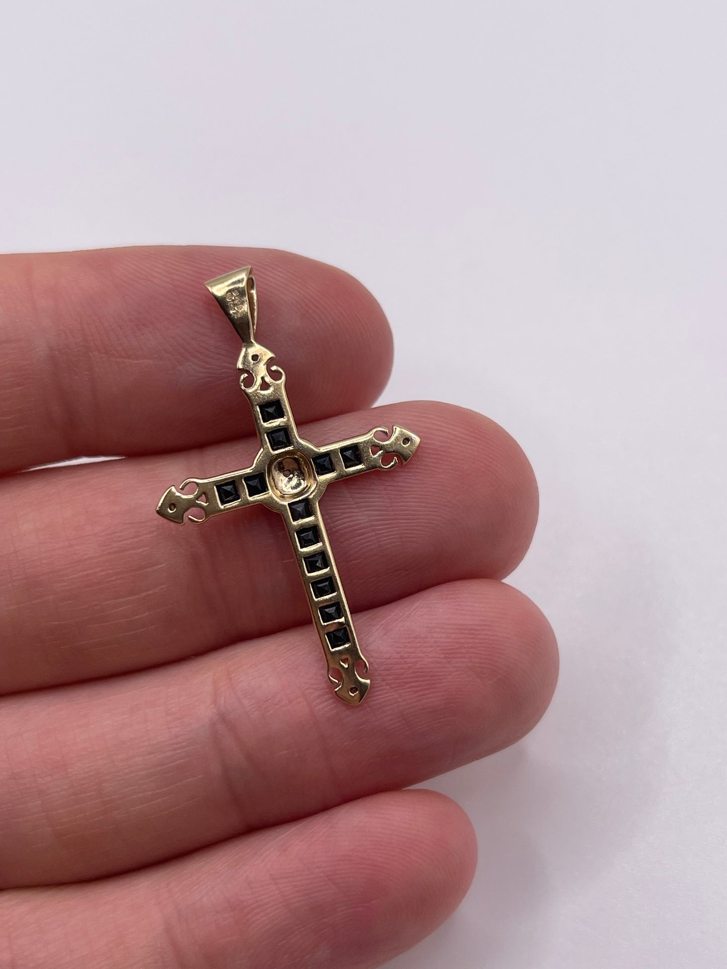 9ct gold sapphire and diamond cross pendant