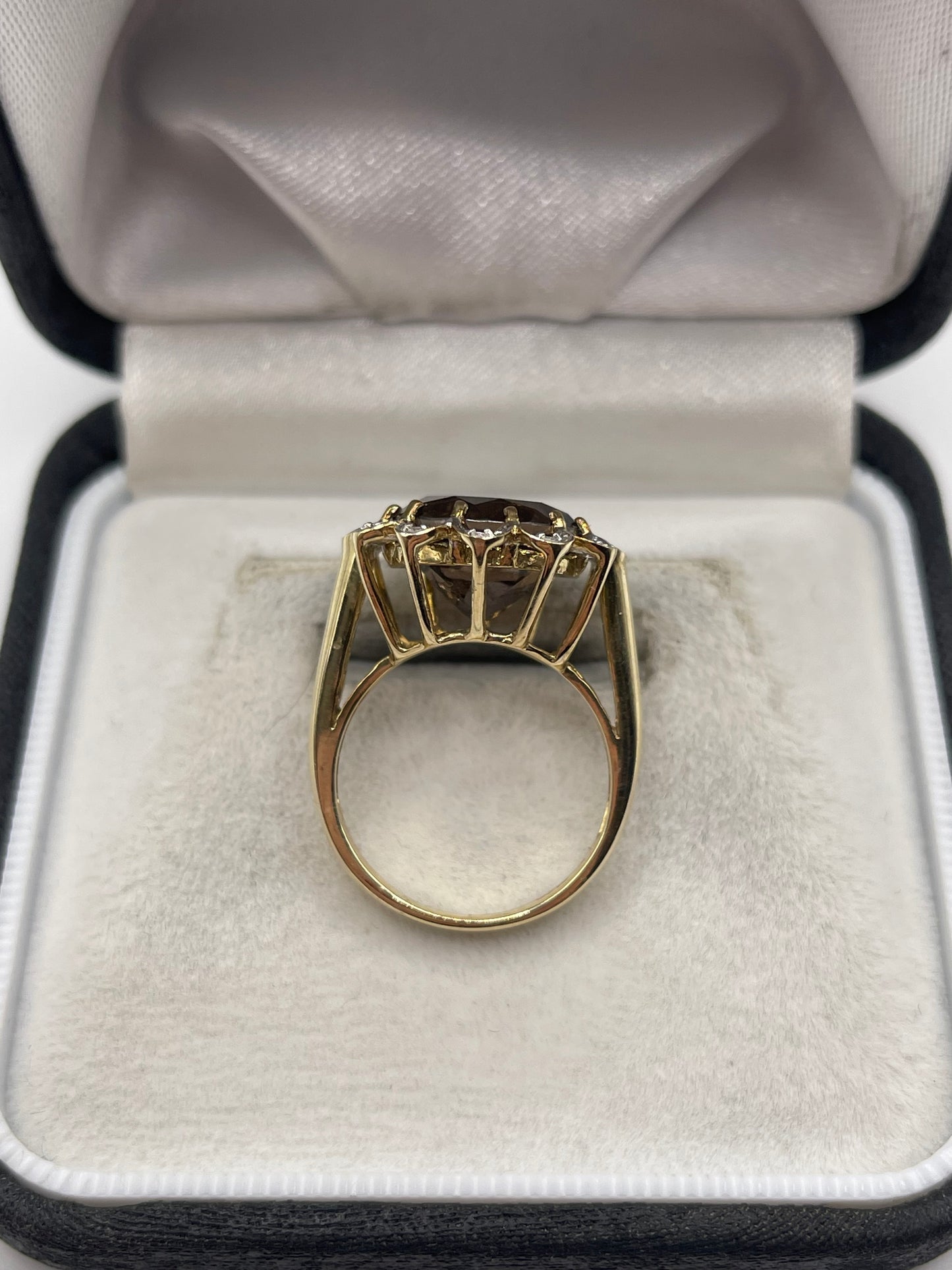 9ct gold Smokey quartz and diamond ring