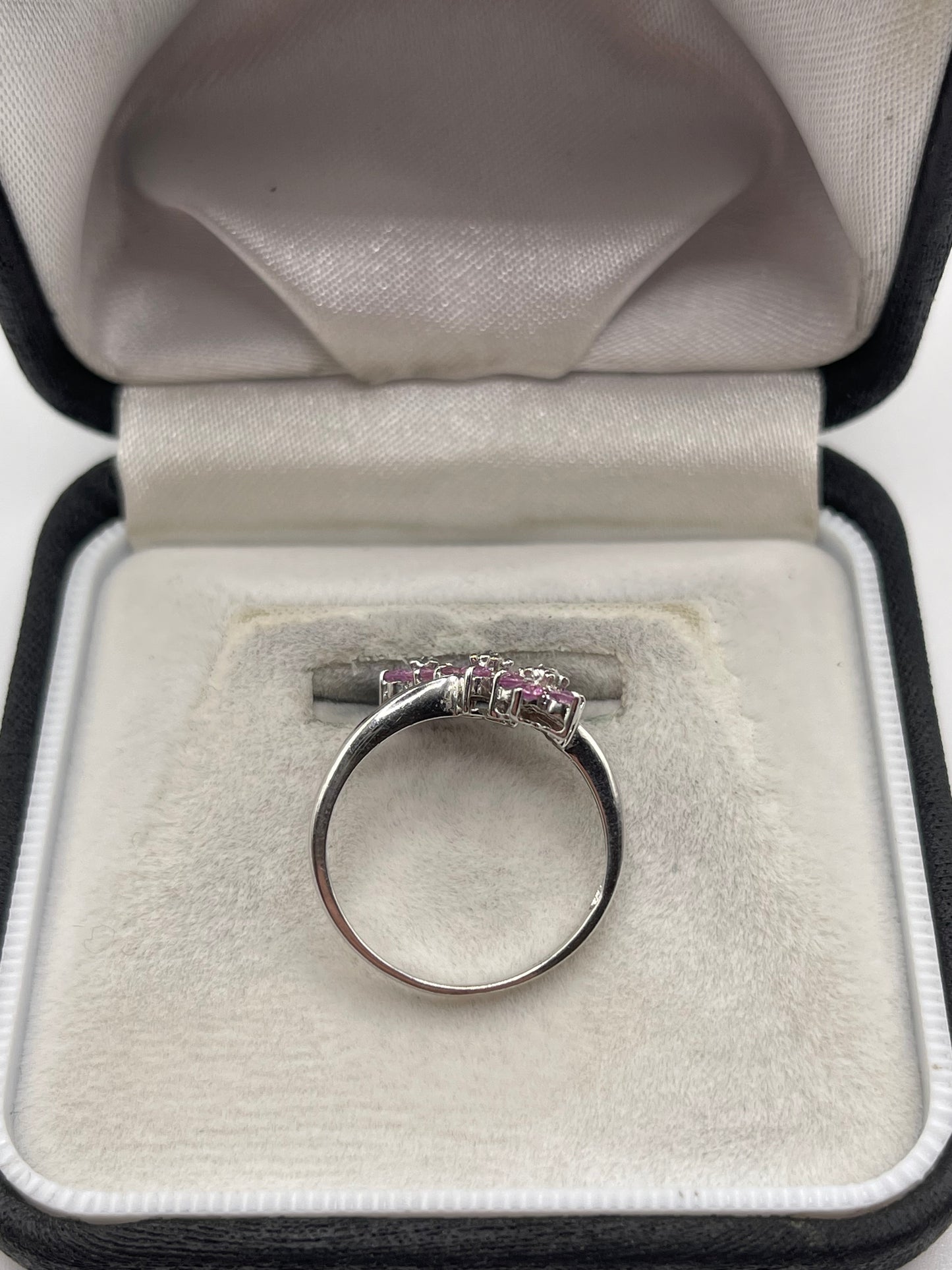 9ct white gold pink sapphire and diamond ring