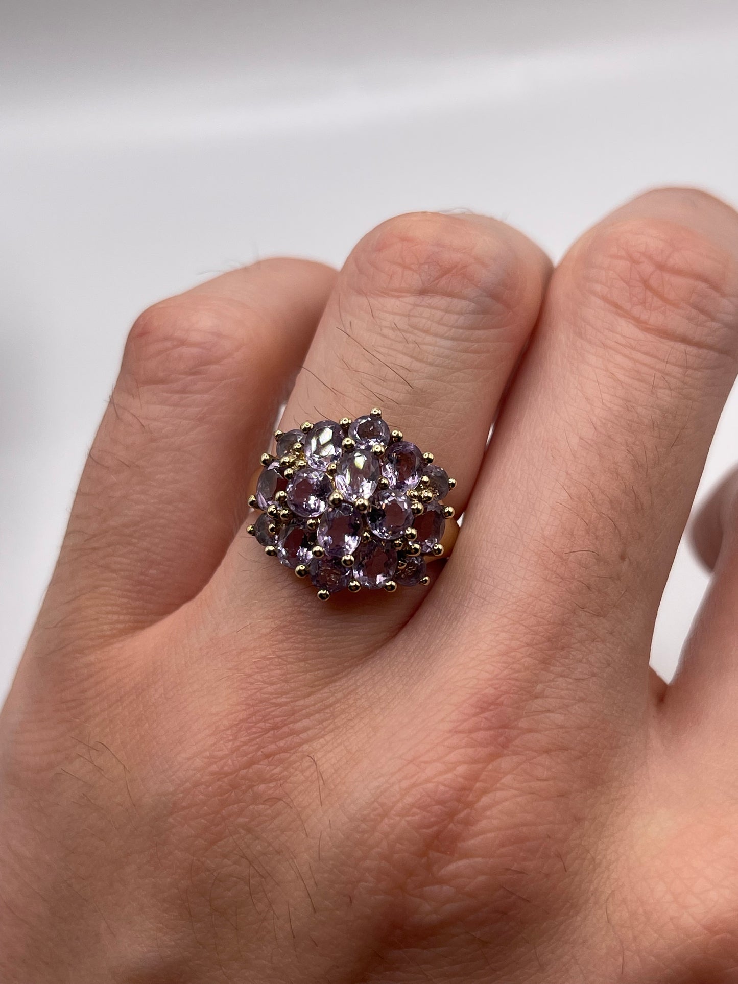 9ct gold amethyst cluster ring