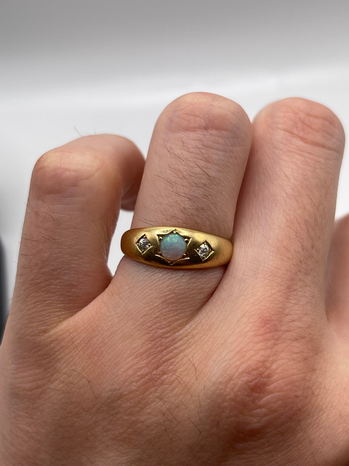 Antique 18ct gold opal and diamond gypsy ring