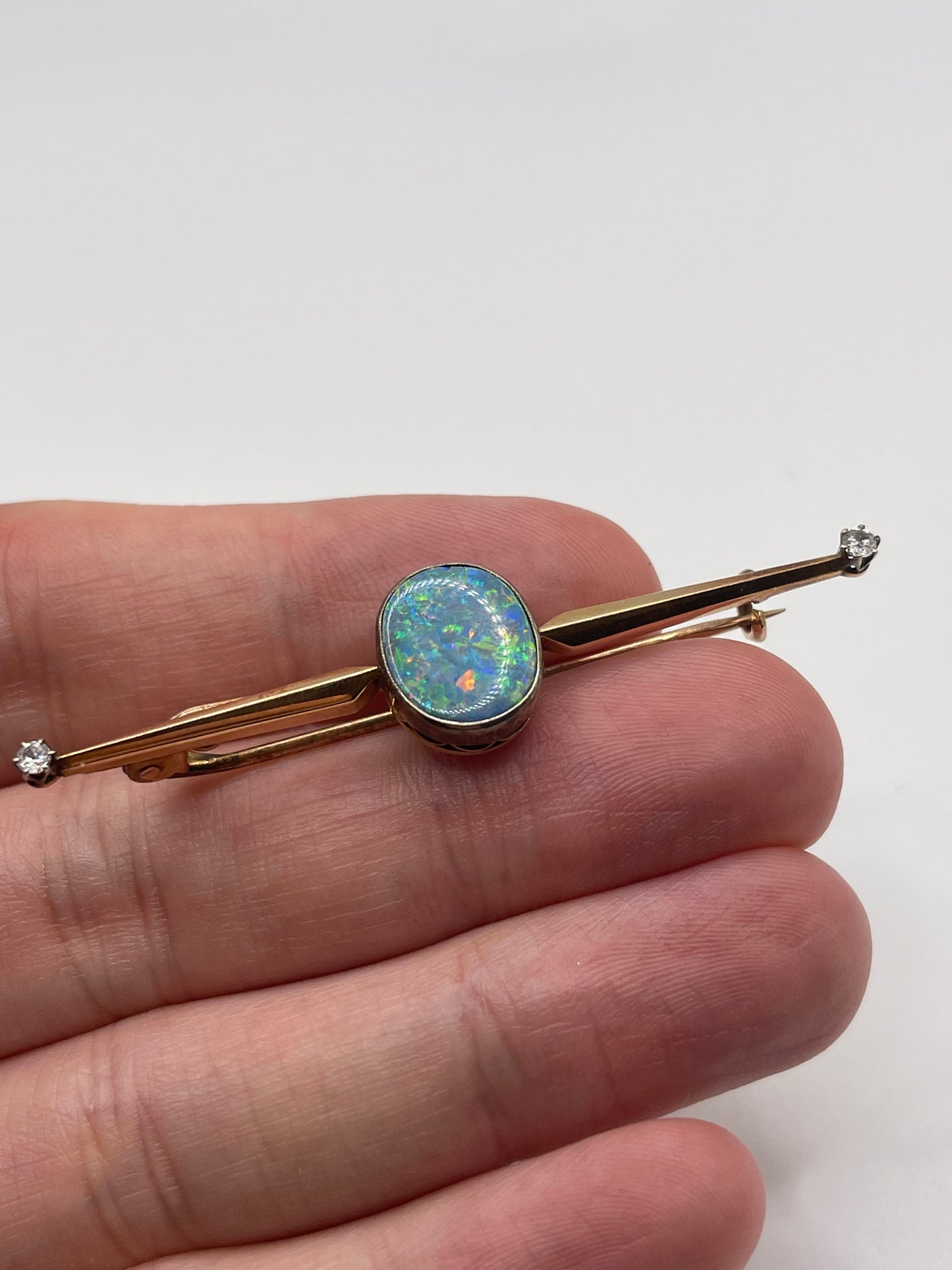 Antique 9ct gold opal and diamond brooch