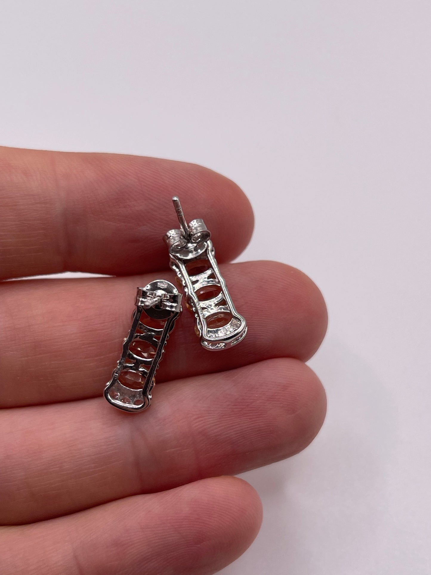 9ct white gold peach morganite and zircon earrings