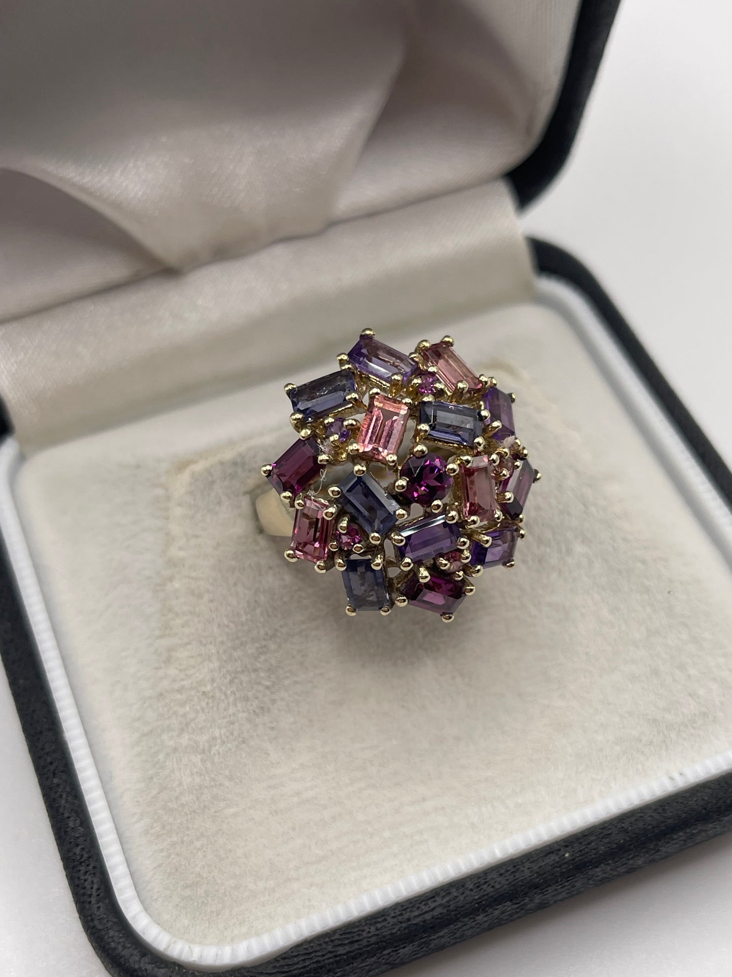 9ct gold multi gemstone cluster ring