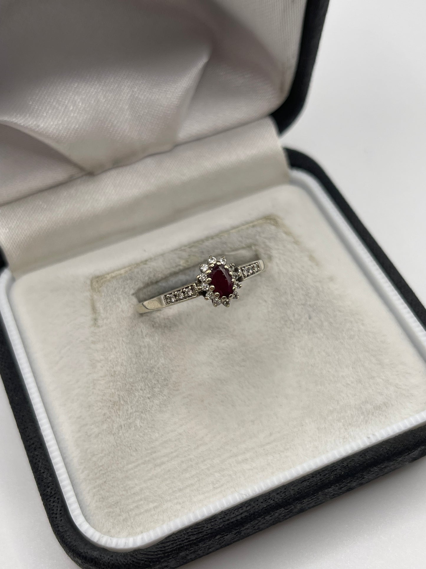 9ct white gold ruby and diamond ring