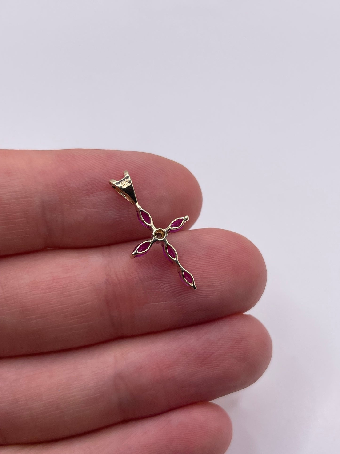 9ct gold ruby and diamond cross pendant