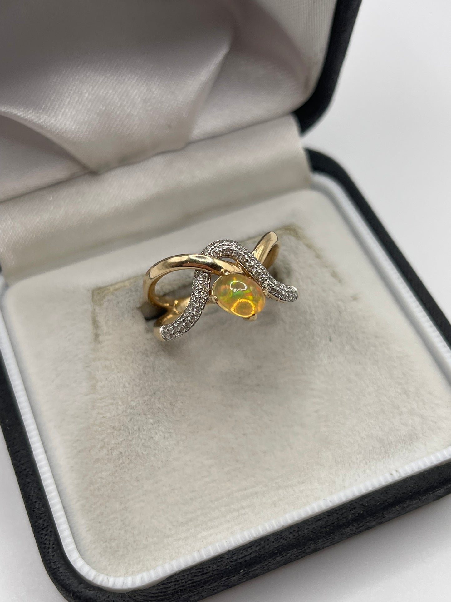 LeVian 14ct rose gold opal and diamond ring