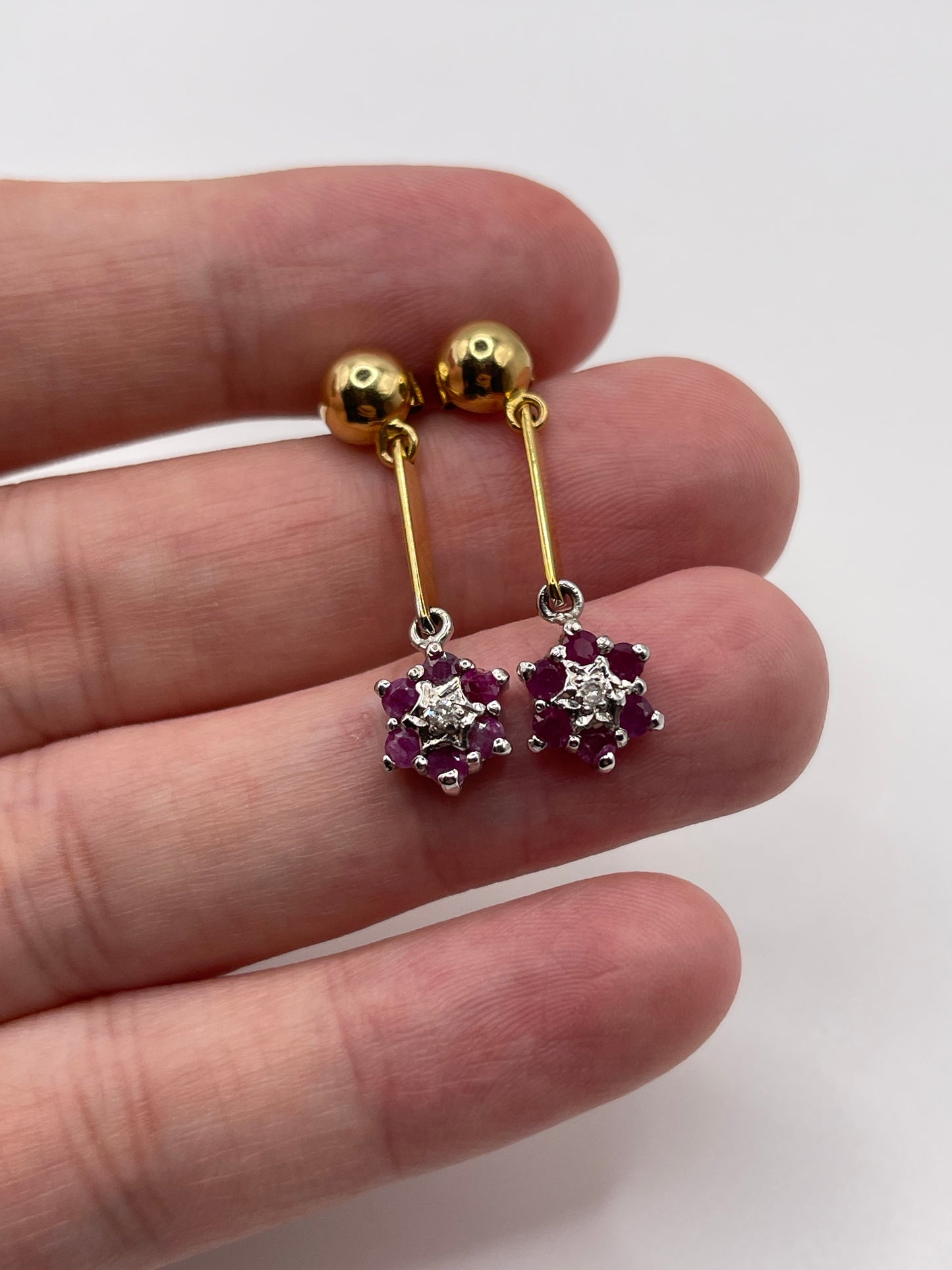 14ct gold ruby and diamond earrings