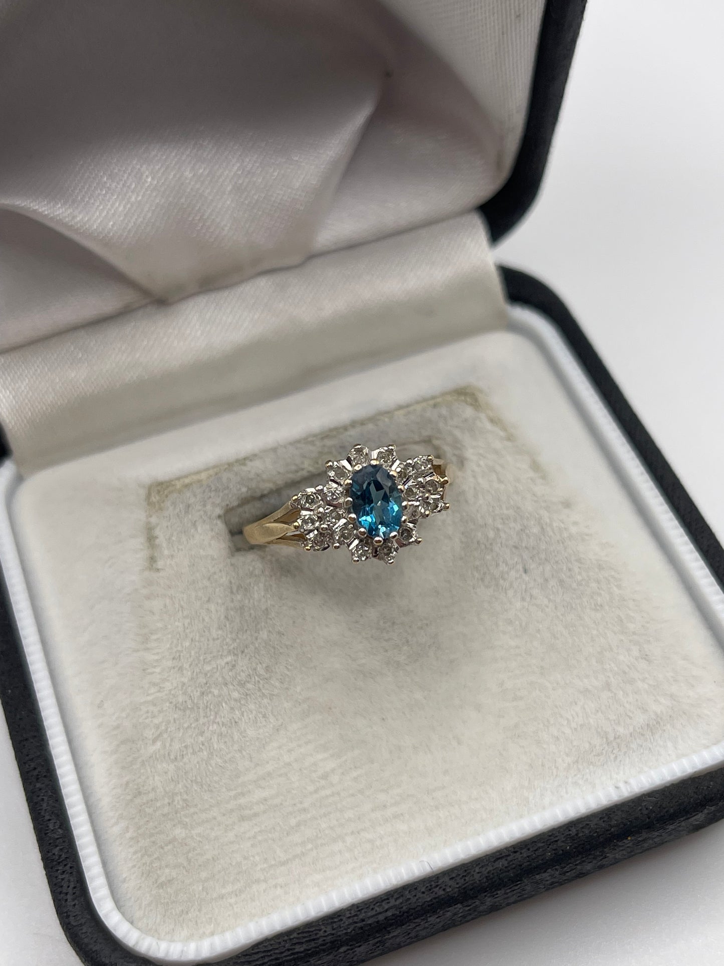 9ct gold blue topaz and diamond ring