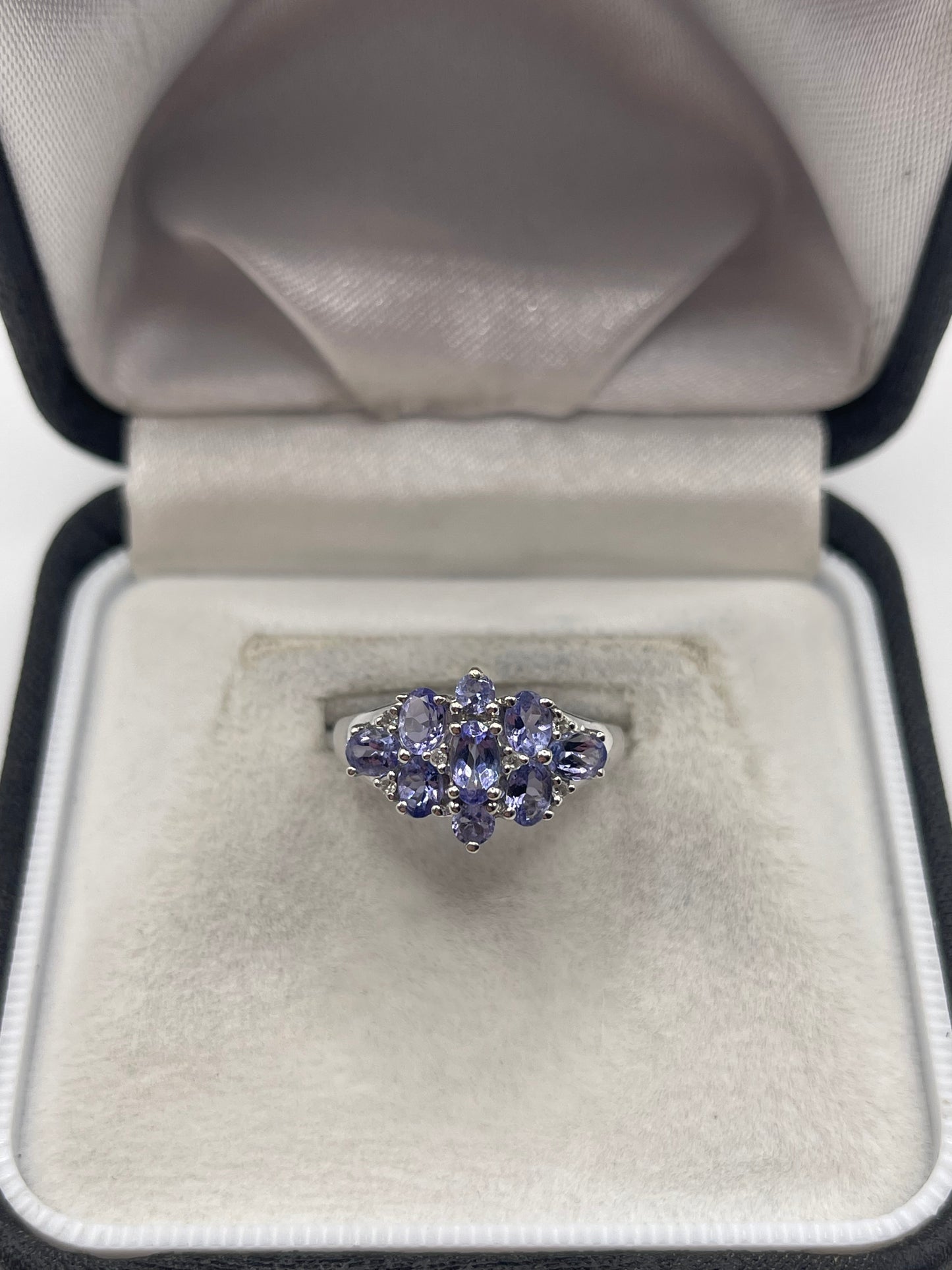 9ct white gold tanzanite and diamond ring