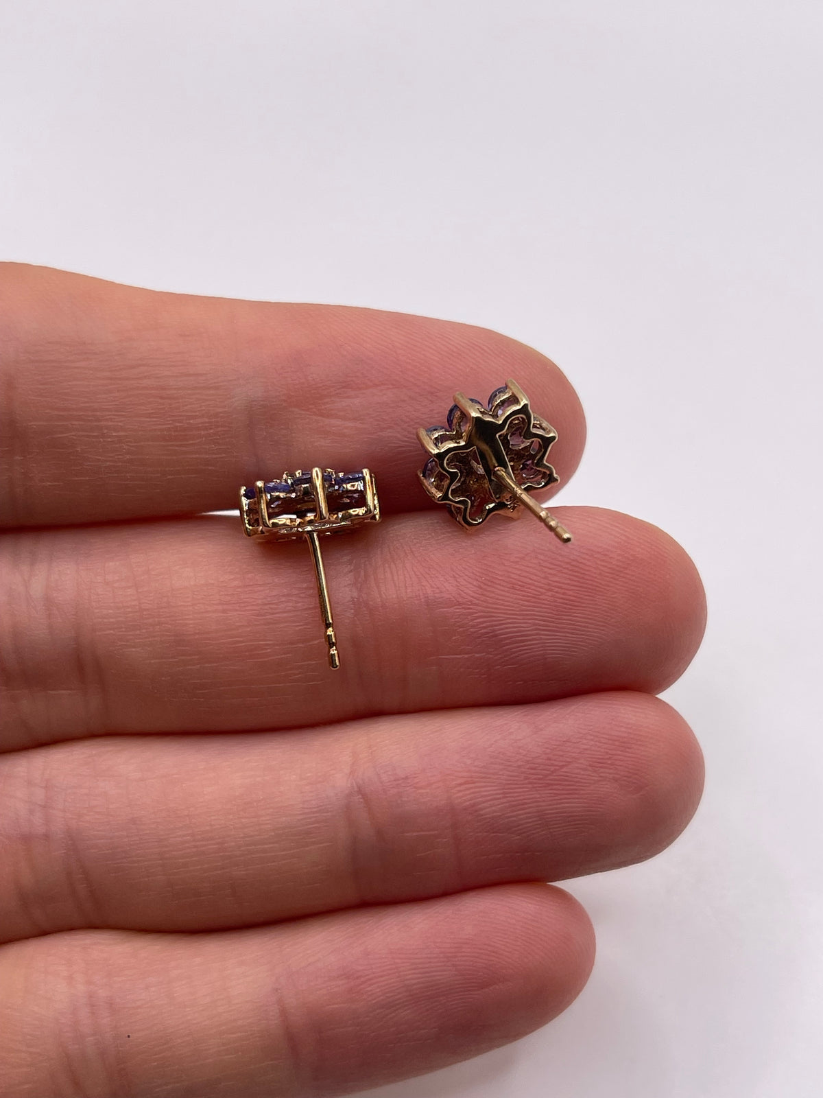 9ct gold tanzanite cluster earrings