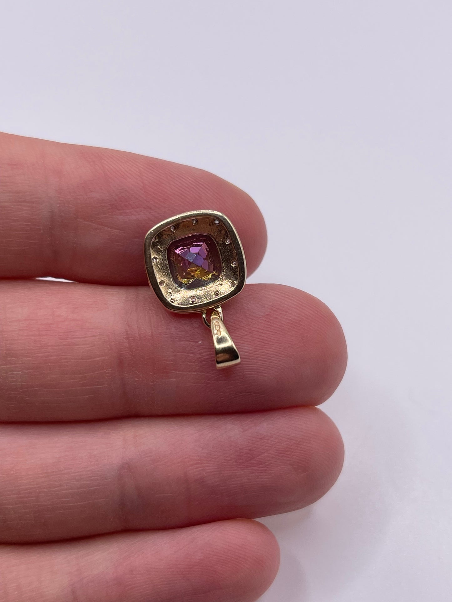 9ct gold mystic topaz and diamond pendant