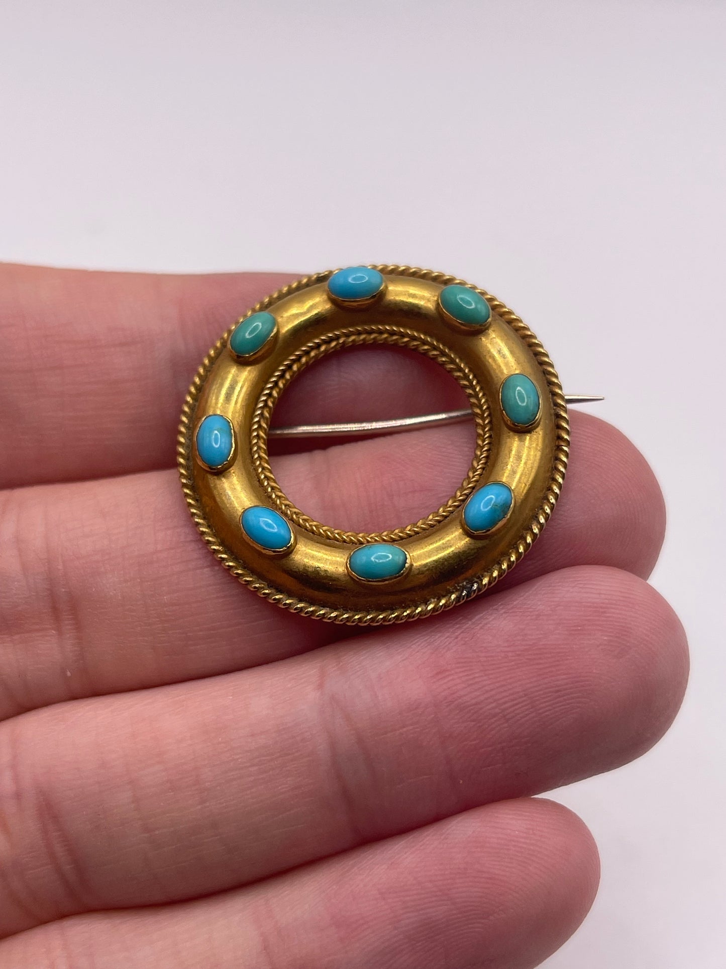 Antique 15ct gold turquoise brooch