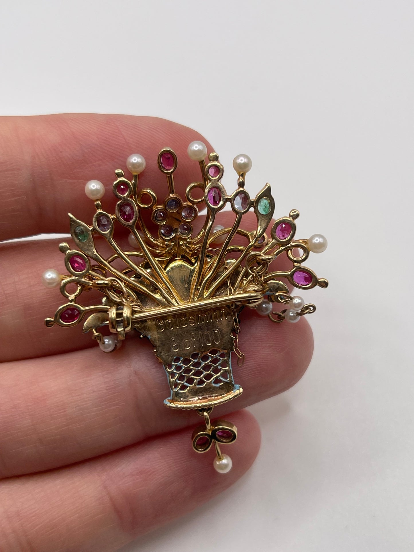 9ct gold enamel and multi gemstone brooch