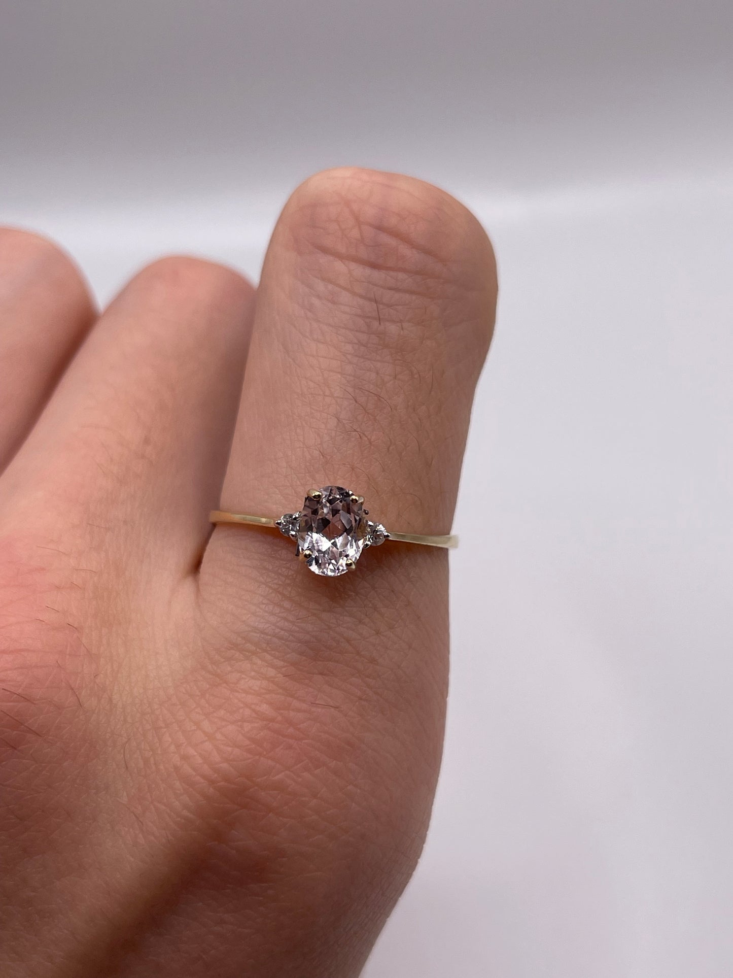 9ct gold kunzite and zircon ring