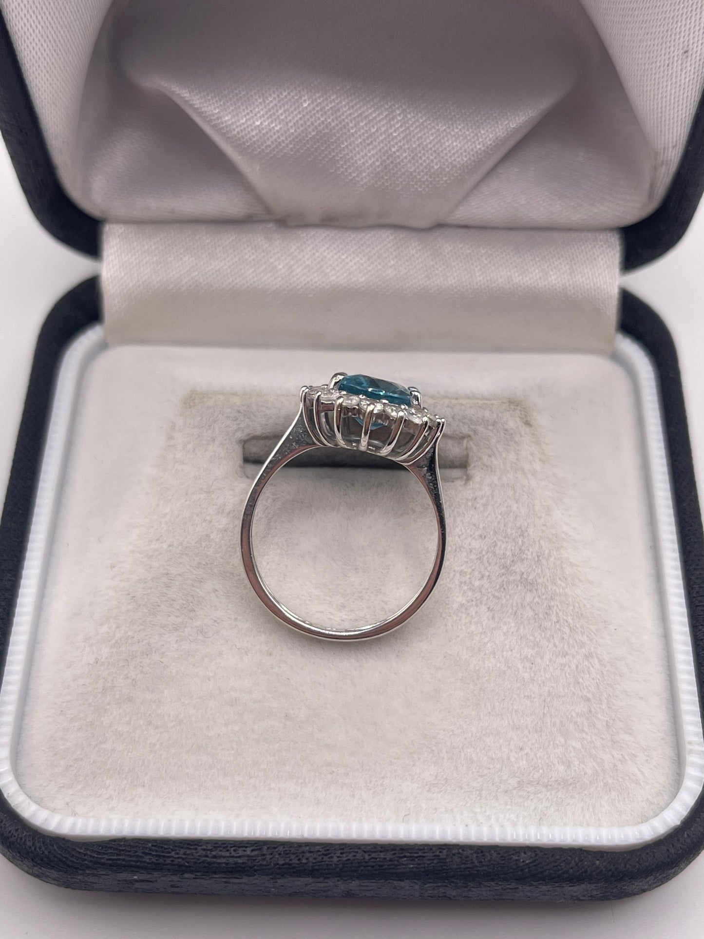 9ct white gold blue and white zircon ring