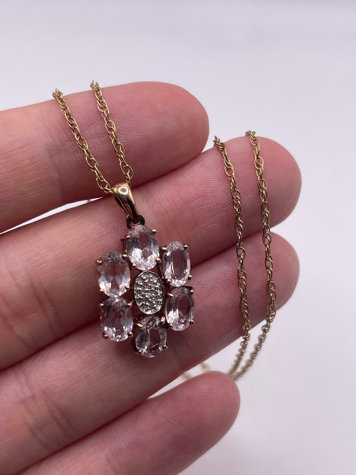 9ct gold morganite and diamond necklace