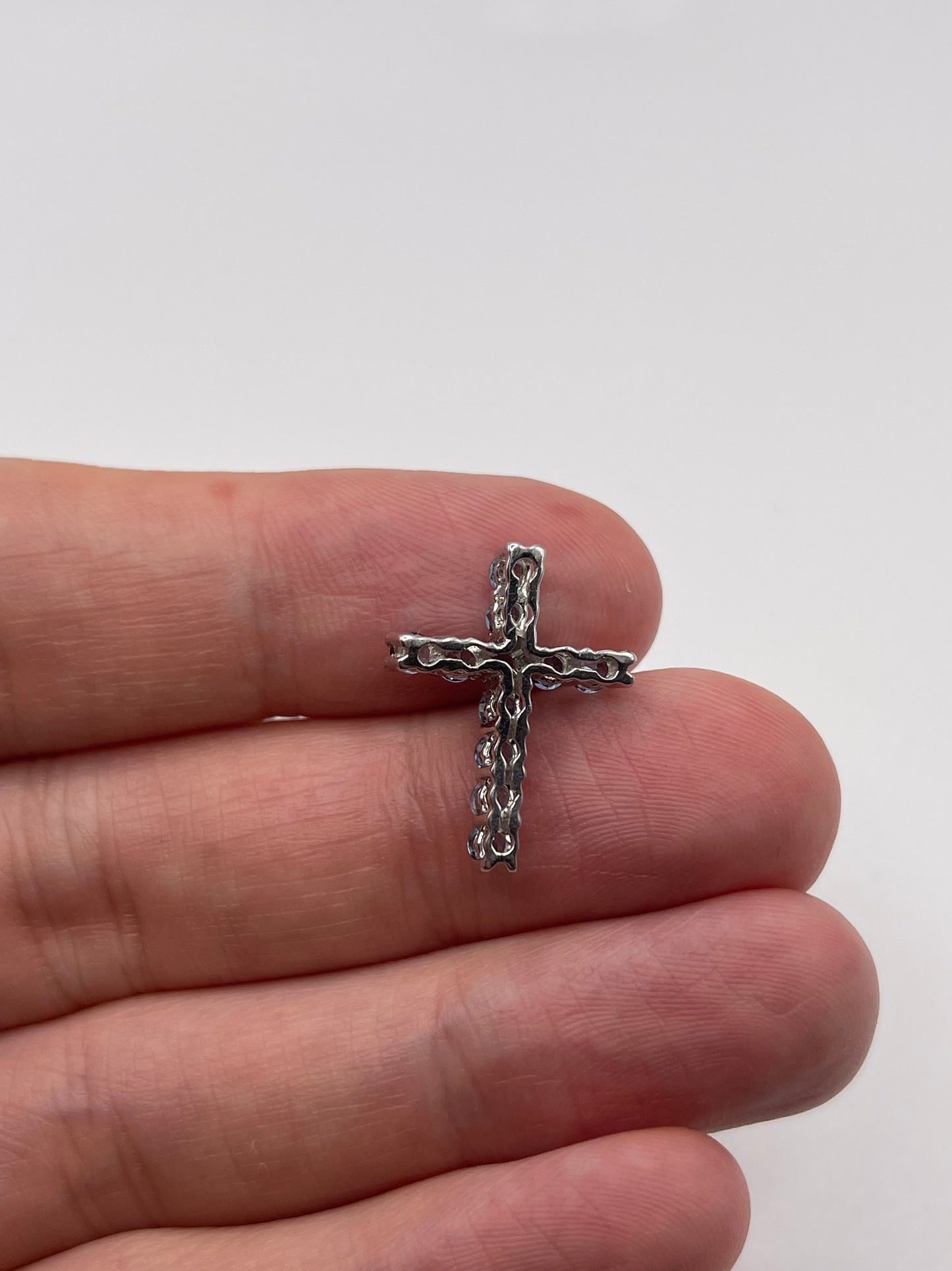 9ct white gold blue topaz cross pendant