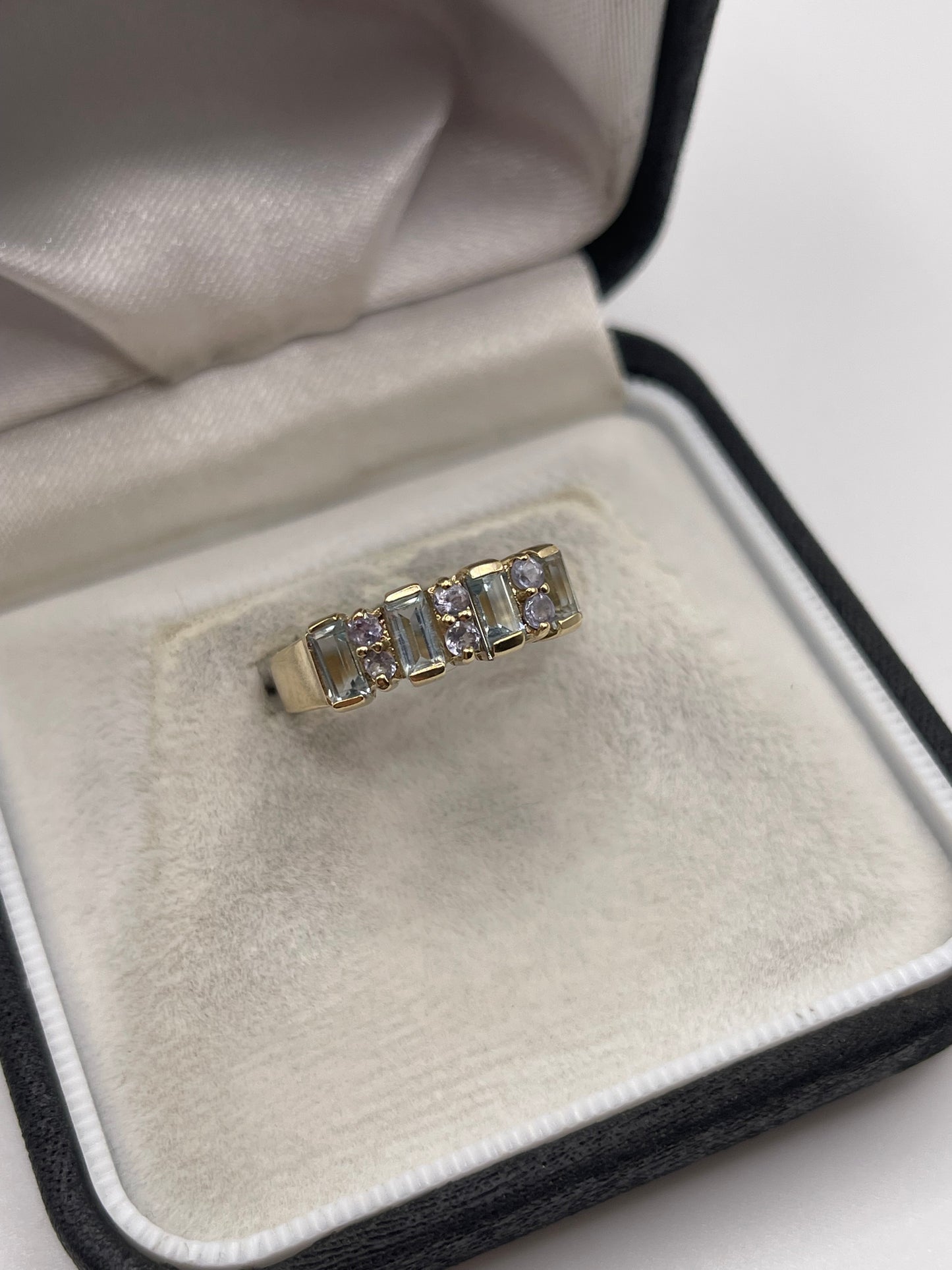 9ct gold aquamarine and tanzanite ring
