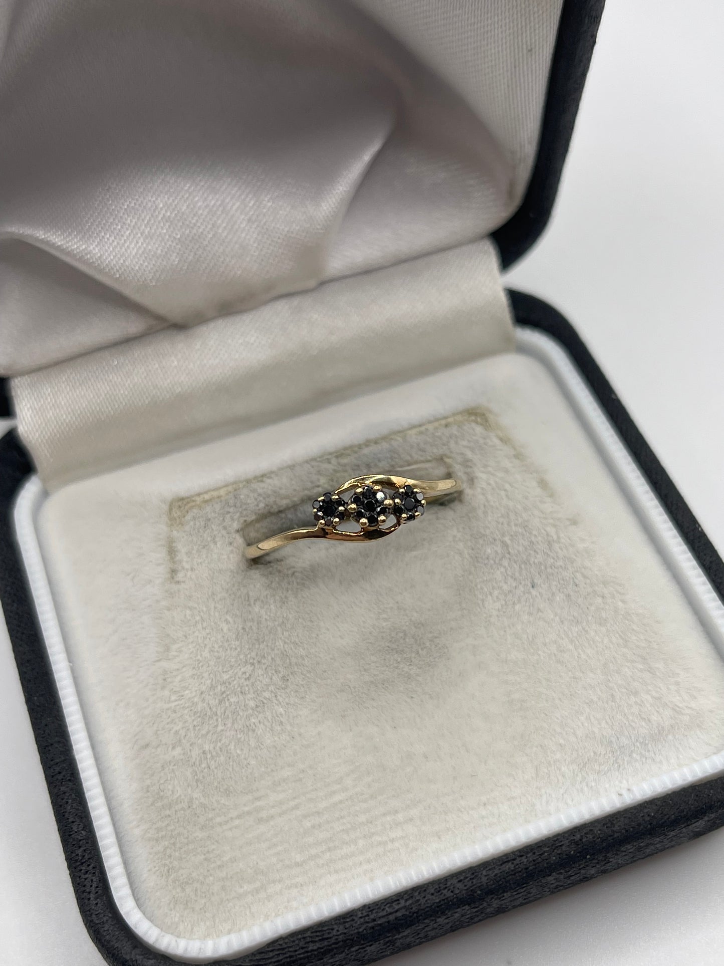 9ct gold black diamond cluster ring