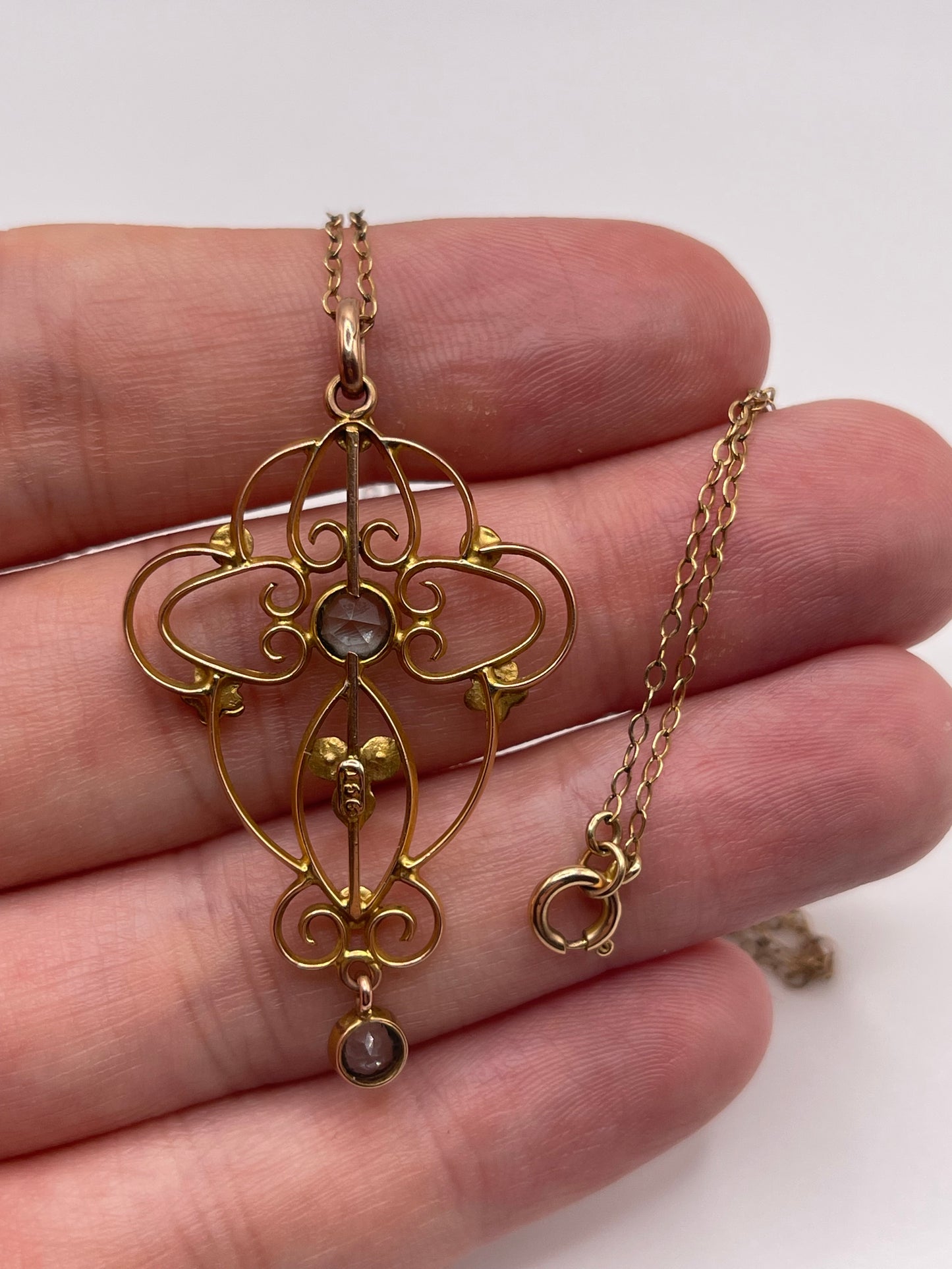 Antique 9ct gold topaz and pearl necklace