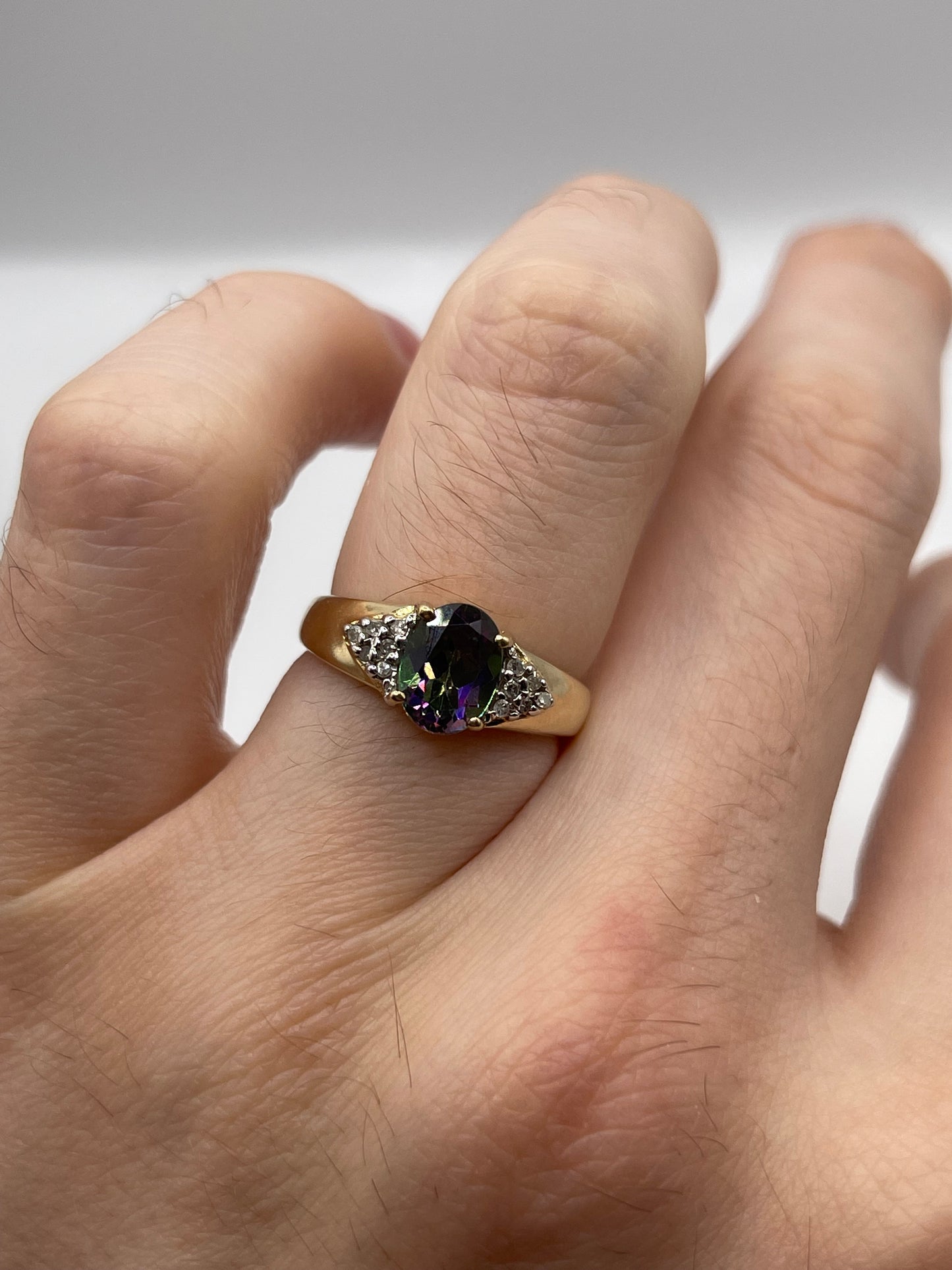 9ct gold mystic topaz and diamond ring