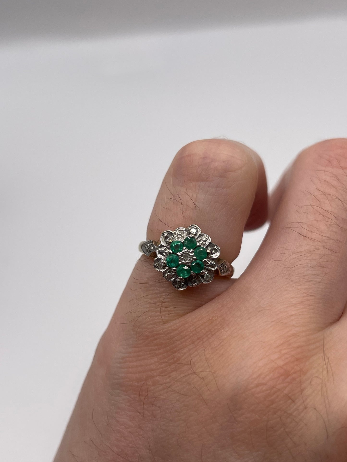 9ct gold emerald and diamond ring